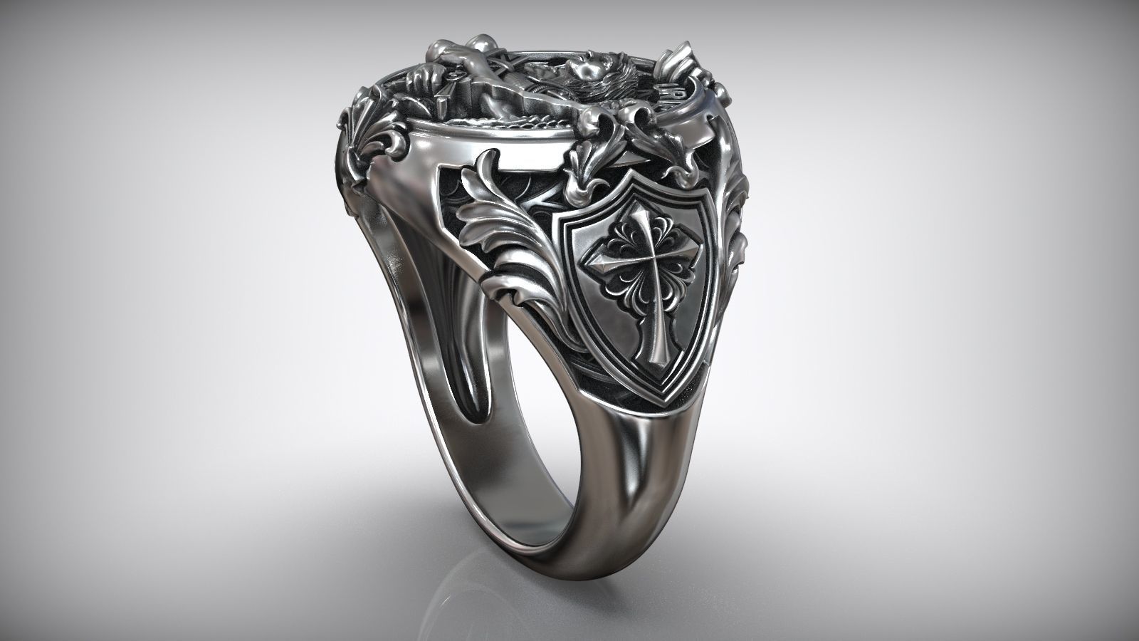 Saint Uriel Archangel Sword Cross Shield Christian Ring 3D print model_4