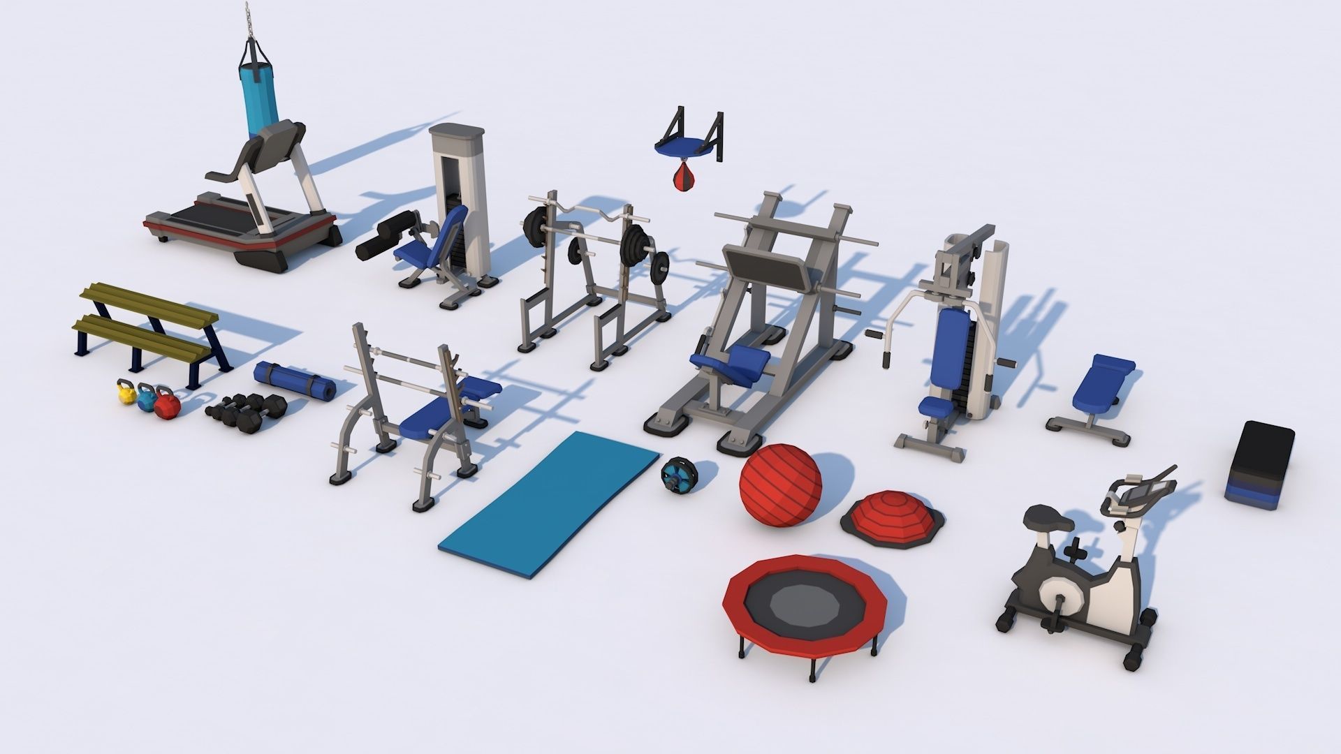 Poly Gym Equipments Pack Collection Low-poly 3D model_2