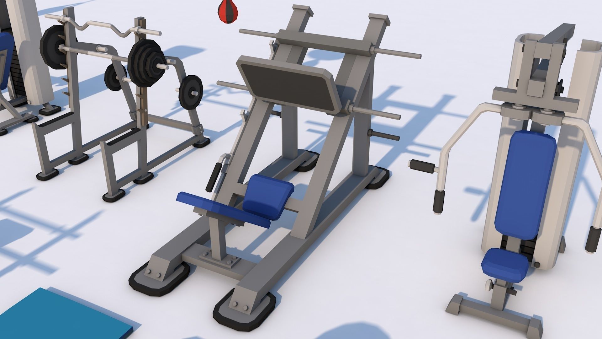 Poly Gym Equipments Pack Collection Low-poly 3D model_4