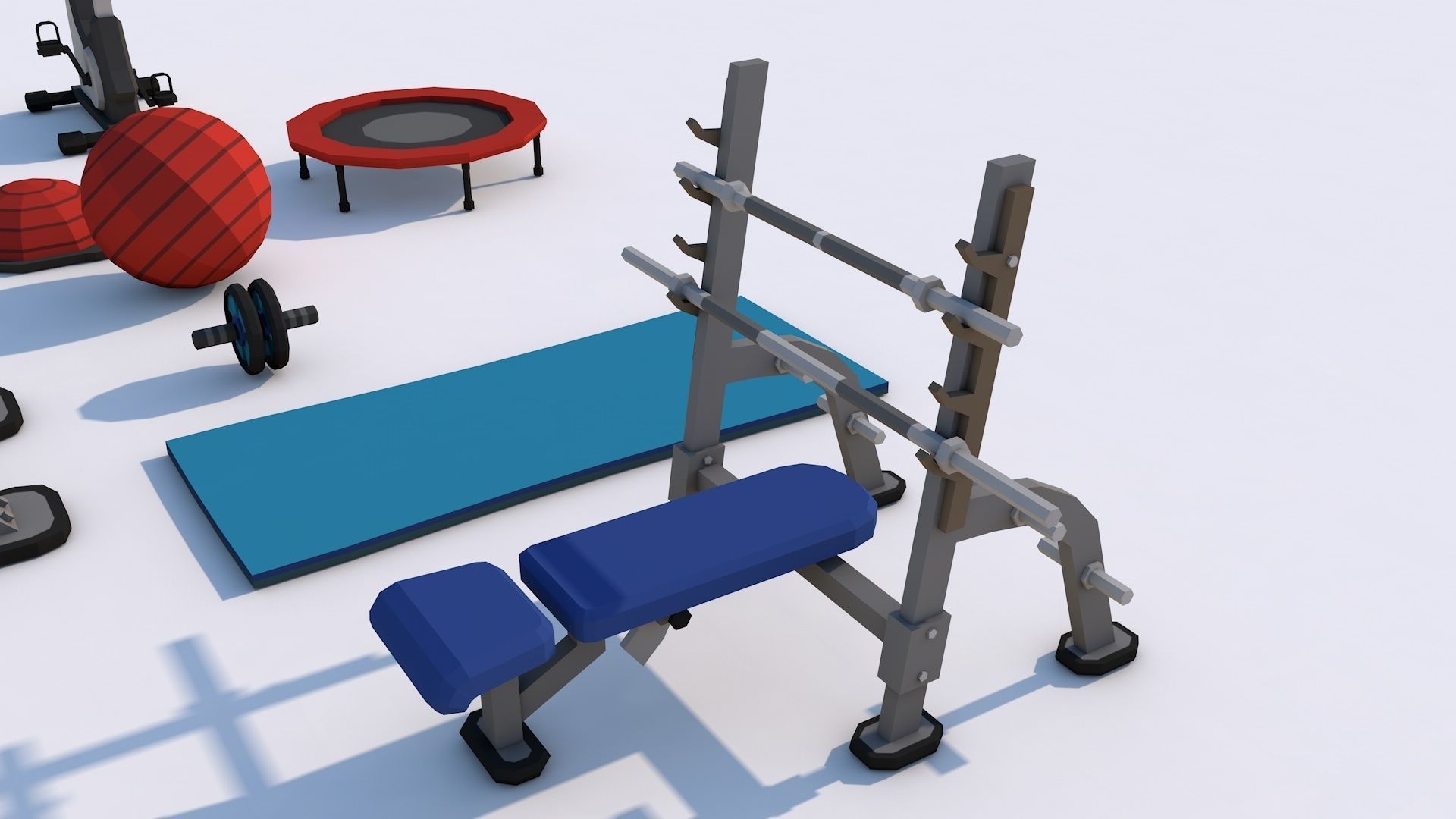 Poly Gym Equipments Pack Collection Low-poly 3D model_5