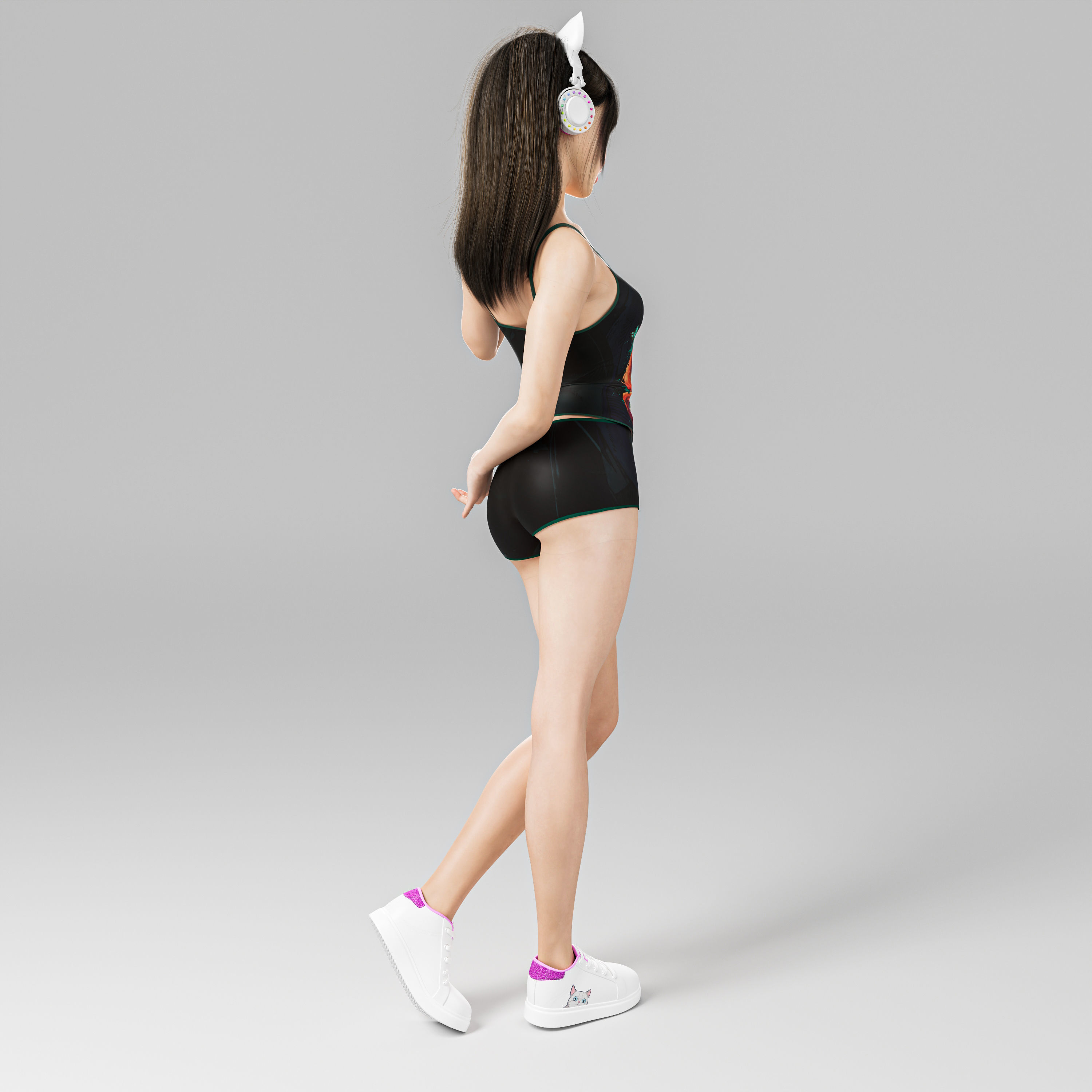 a lovely girl with a greet 3D model_3