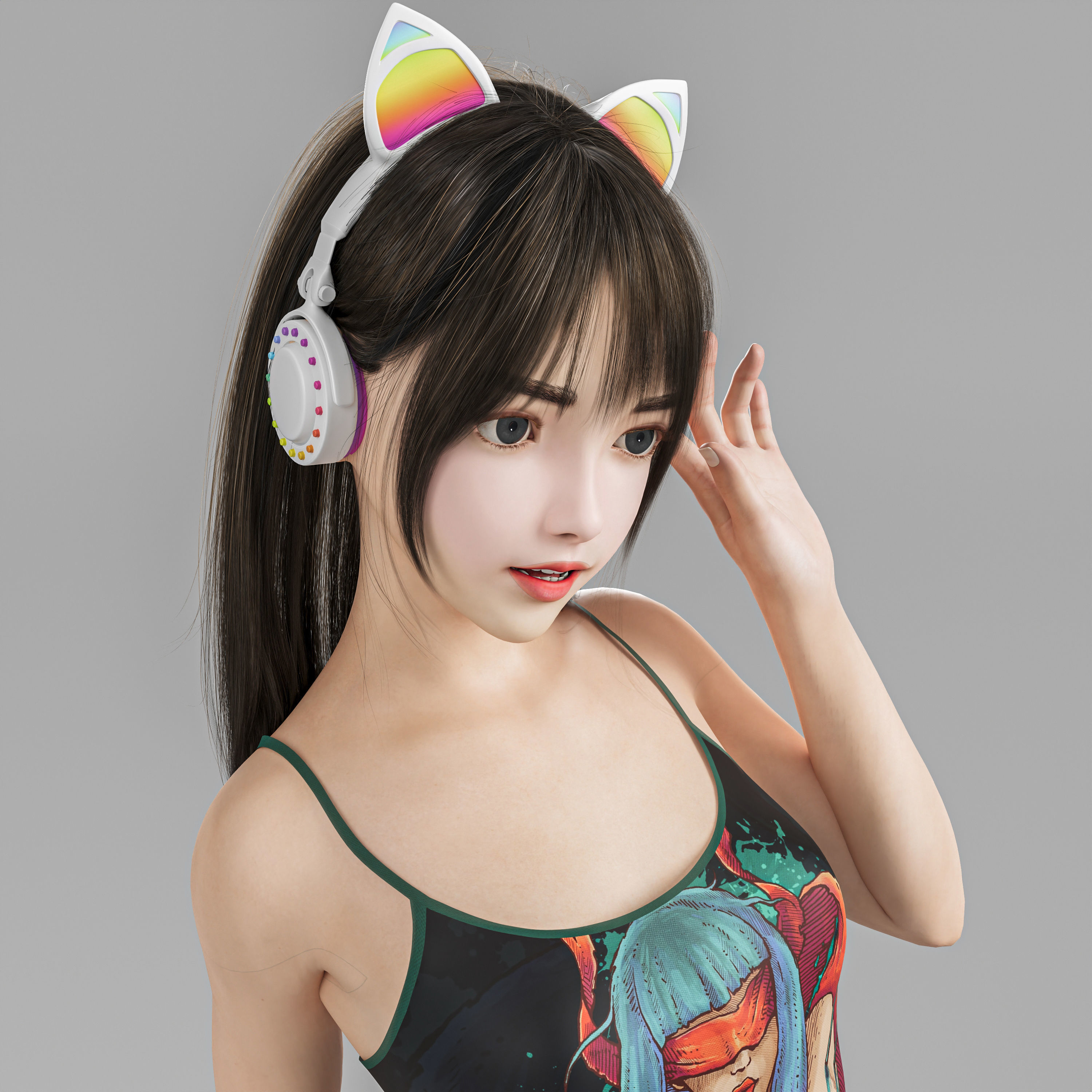 a lovely girl with a greet 3D model_1
