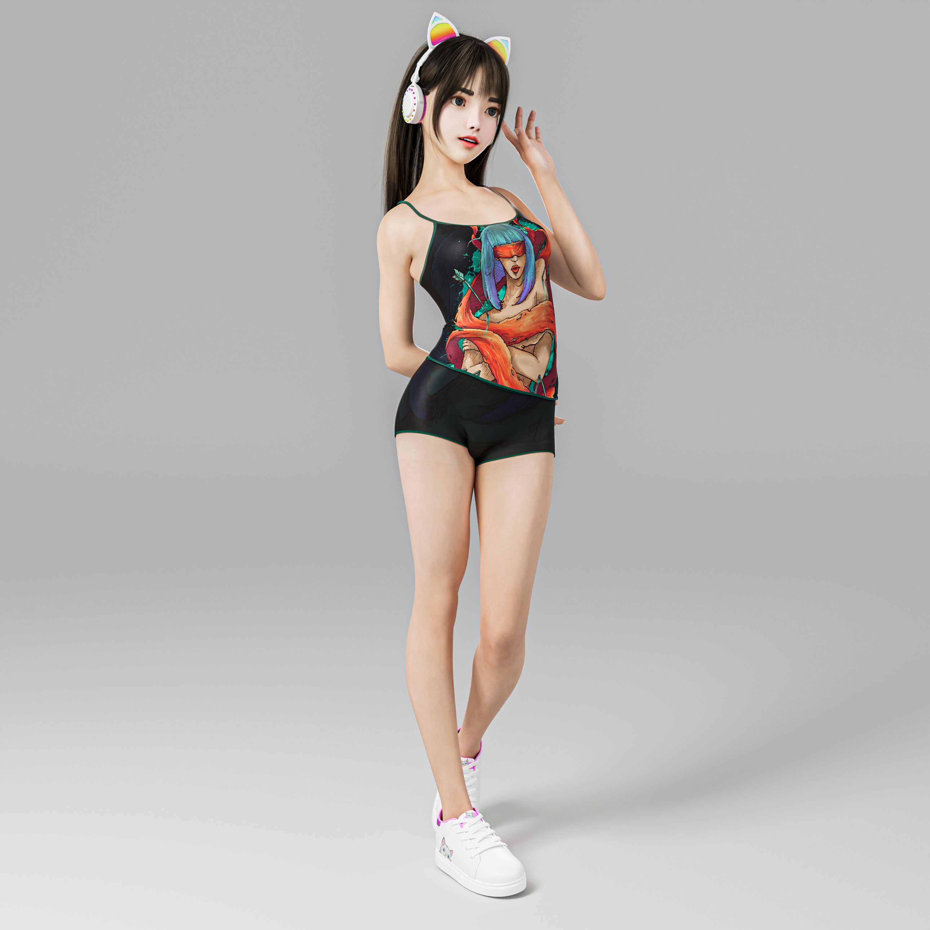 a lovely girl with a greet 3D model_2
