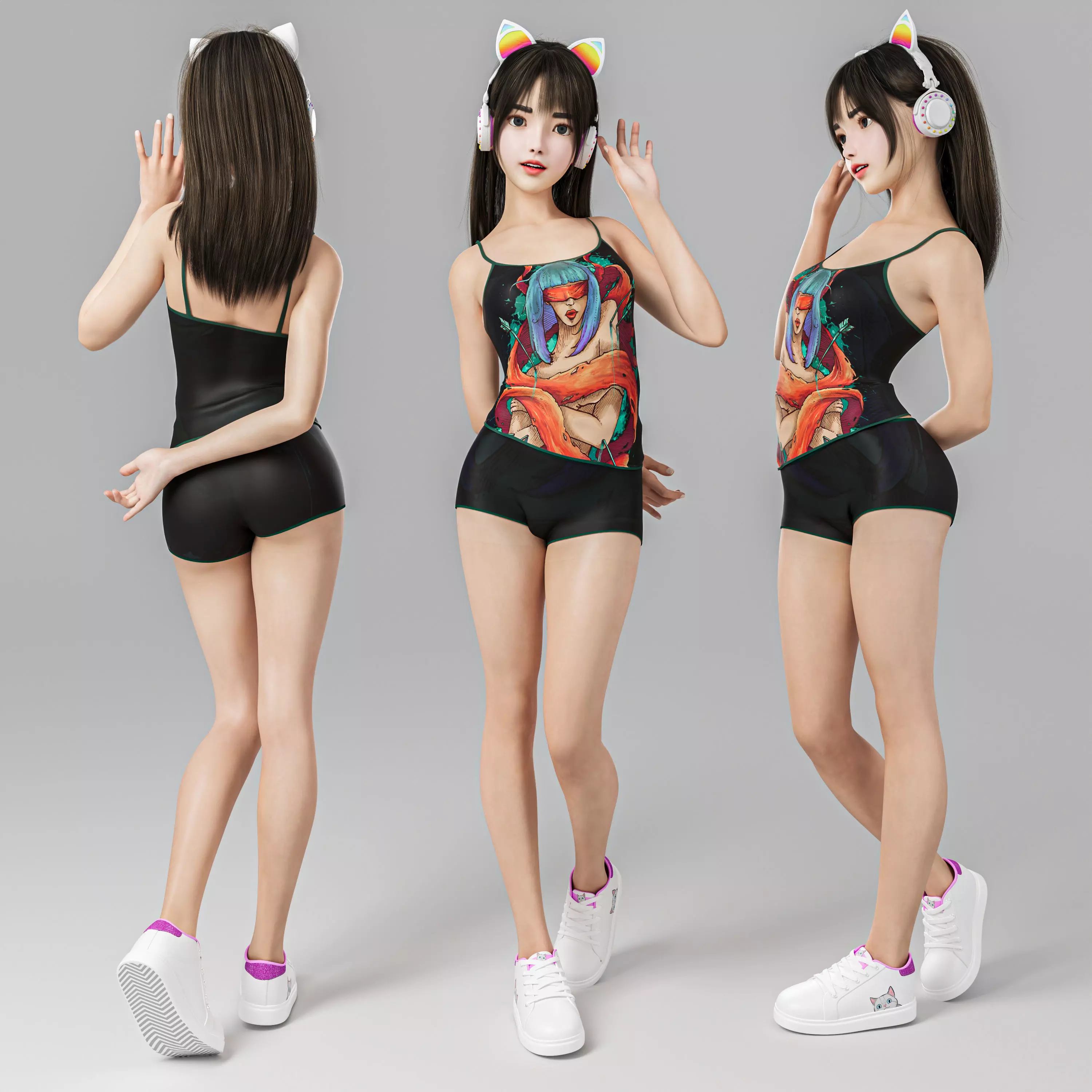 a lovely girl with a greet 3D model_0