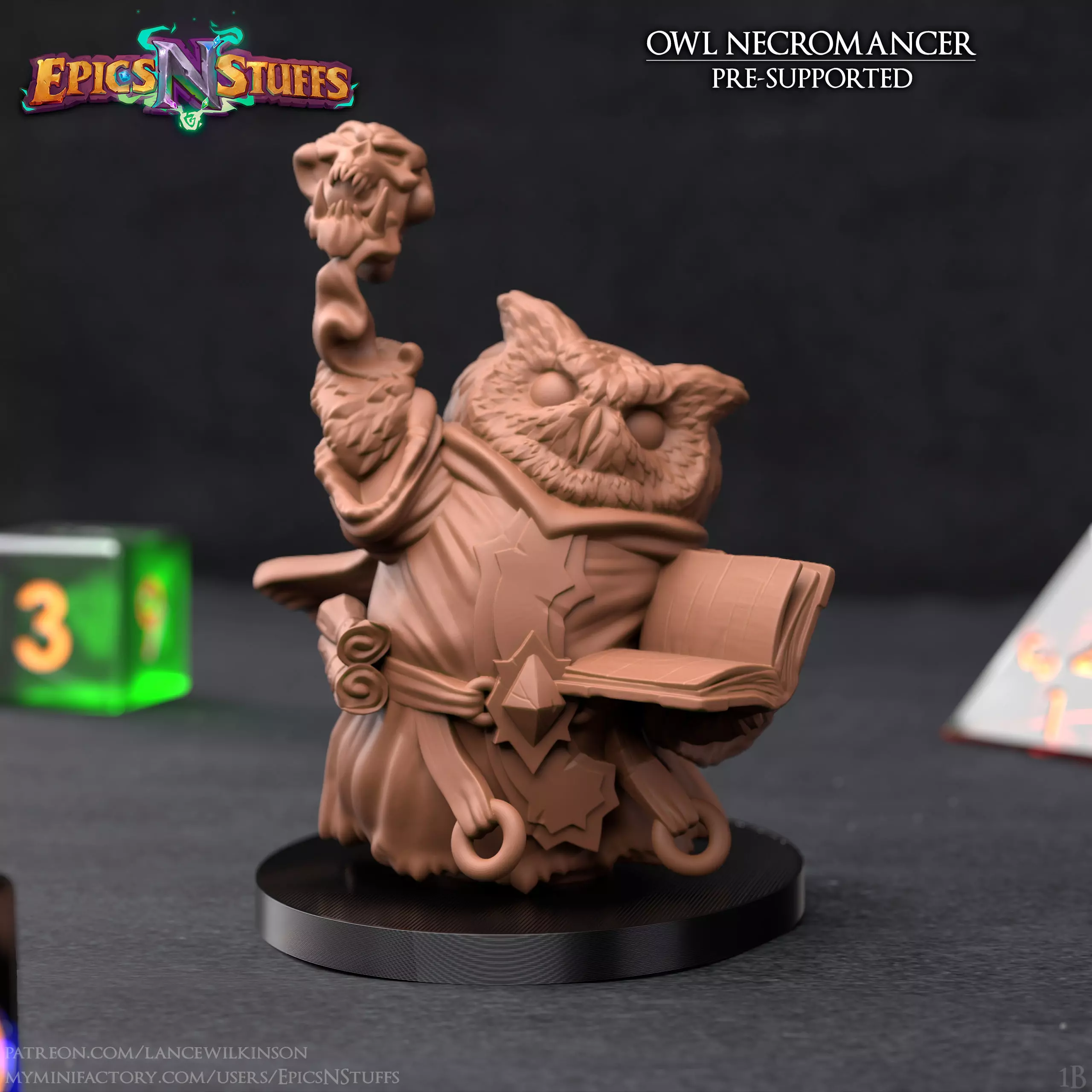 Owlkin Necromancer 1A Miniature - Pre-Supported 3D print model