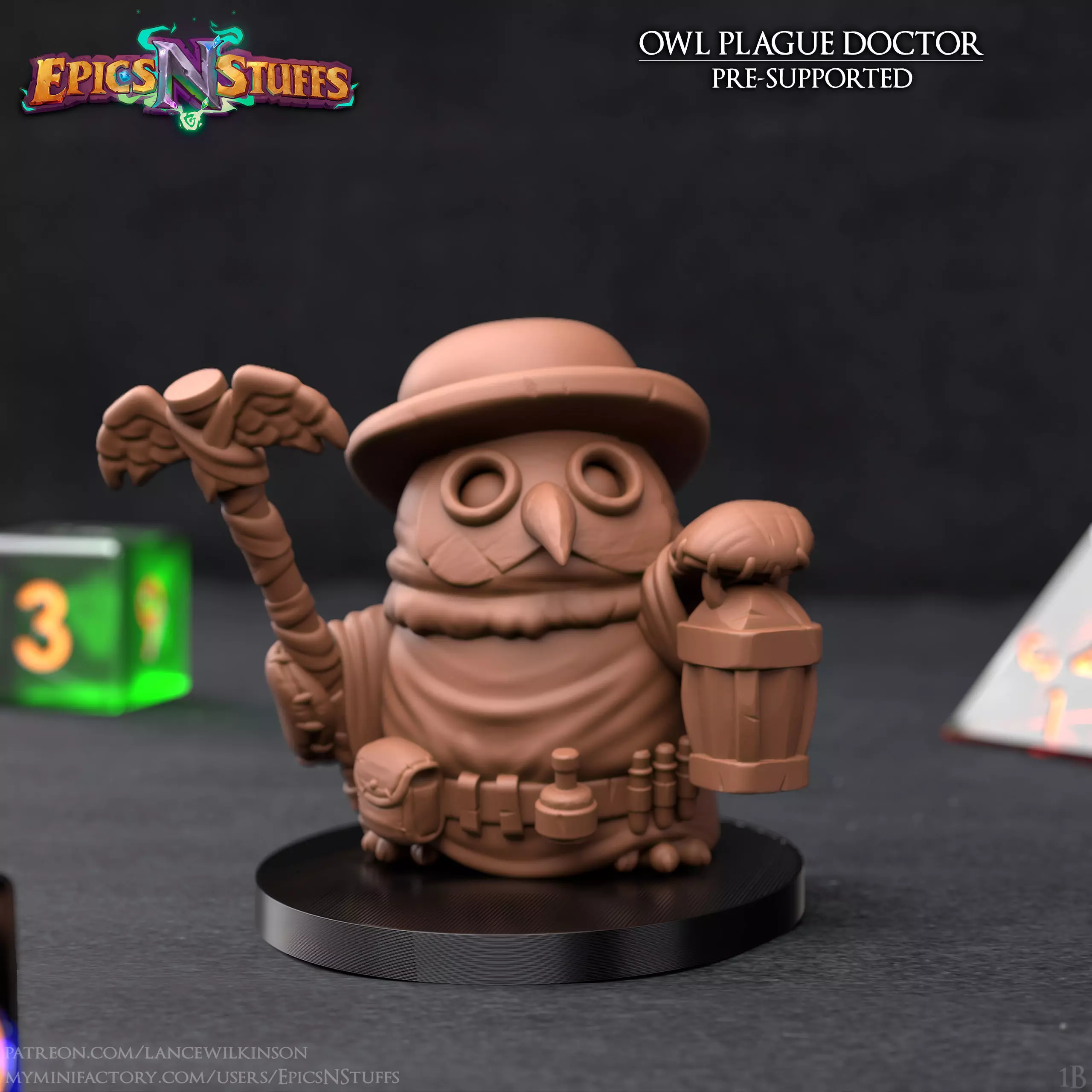 Owlkin Plague Doctor Miniature - Pre-Supported 3D print model_0