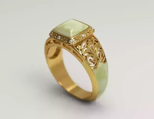 Filigree ring with jade and diamonds