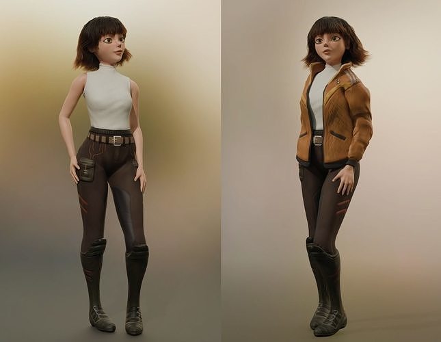 Girl with orange jacket Leica Low-poly 3D model