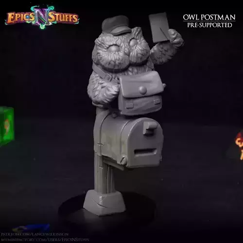 Owlkin Postman and Postbox Miniature - Pre-Supported 3D print model