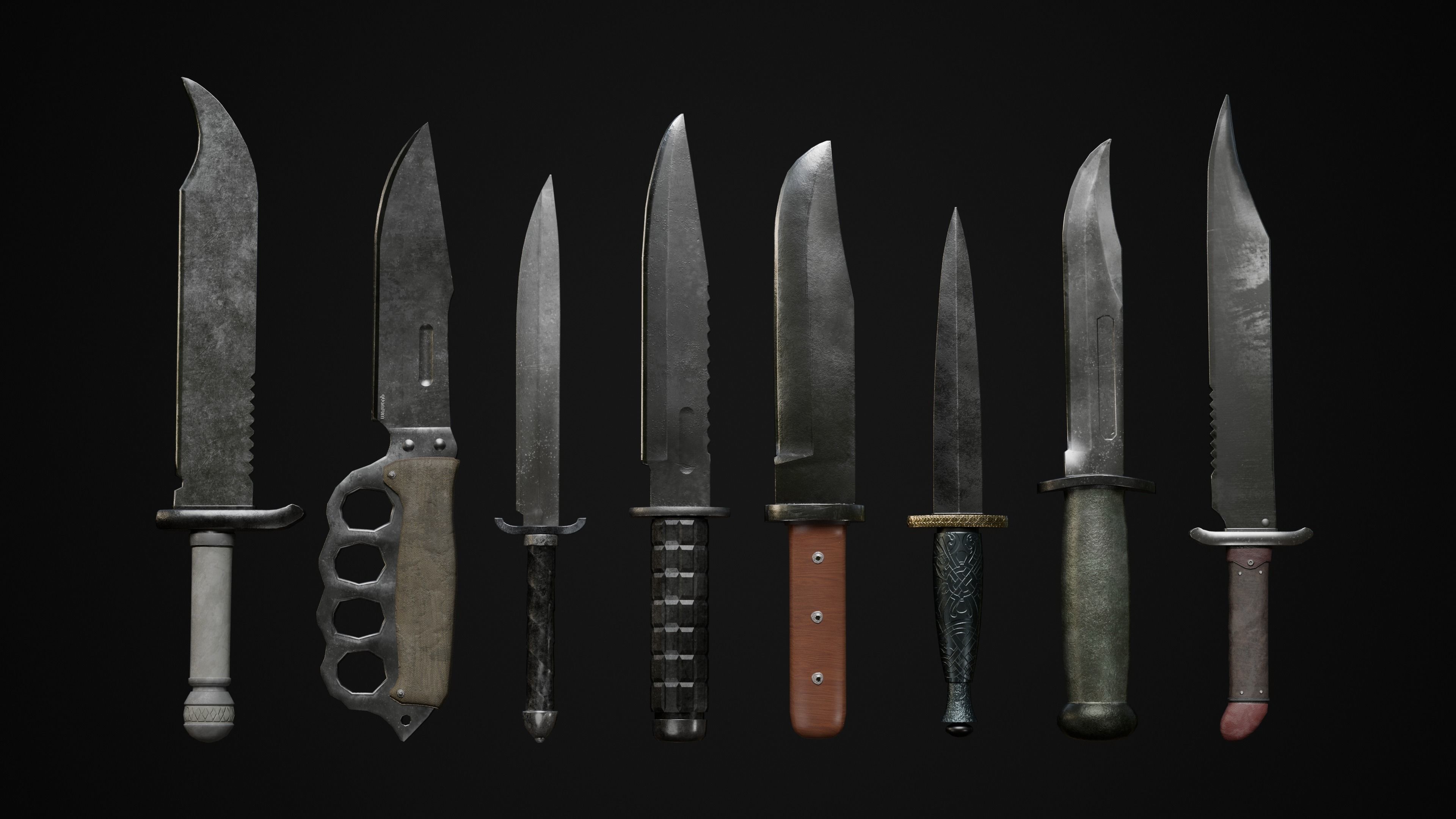 knife pack Low-poly 3D model_1