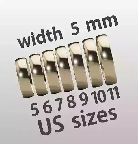 Printable jewelry comfort WEDDING ring 5mm STL 7 US sizes