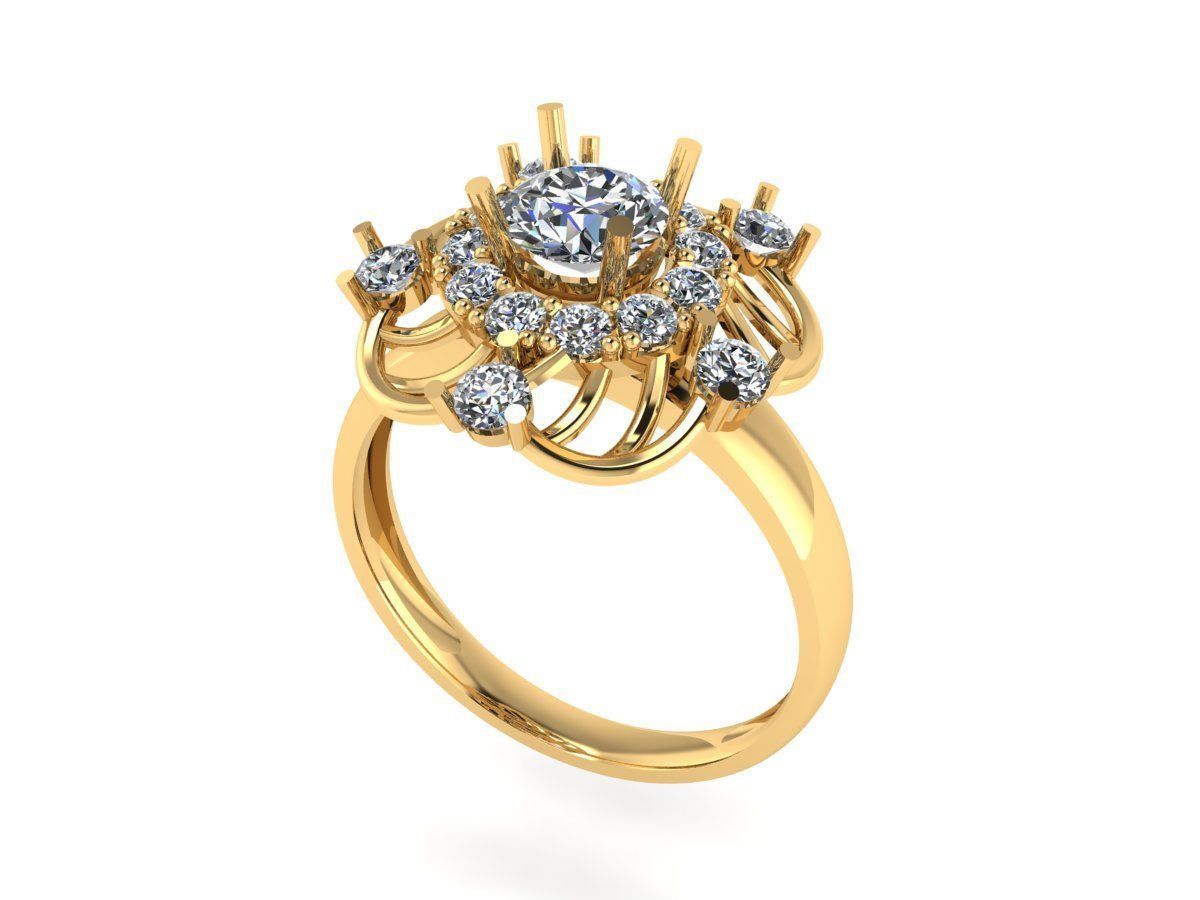 Big diamond ring with gold 3D print model_4