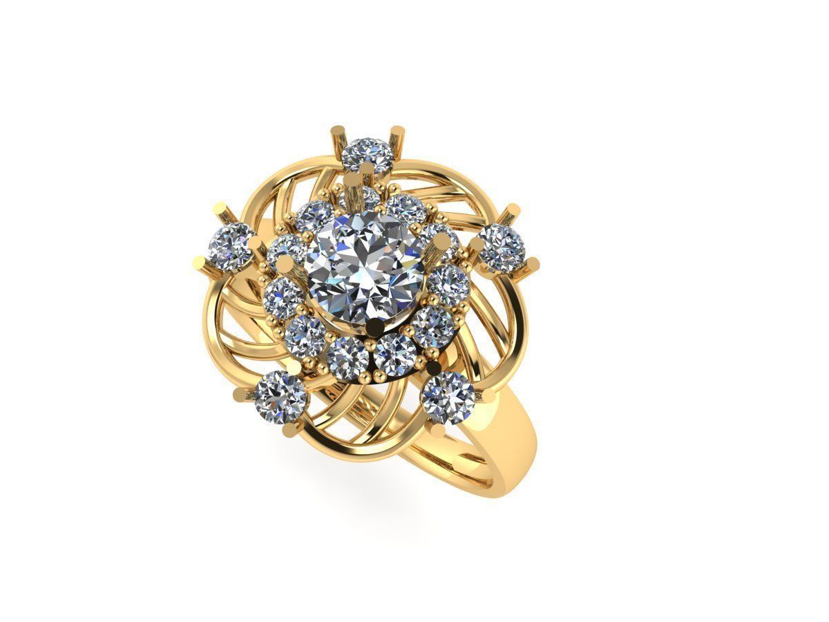 Big diamond ring with gold 3D print model_1