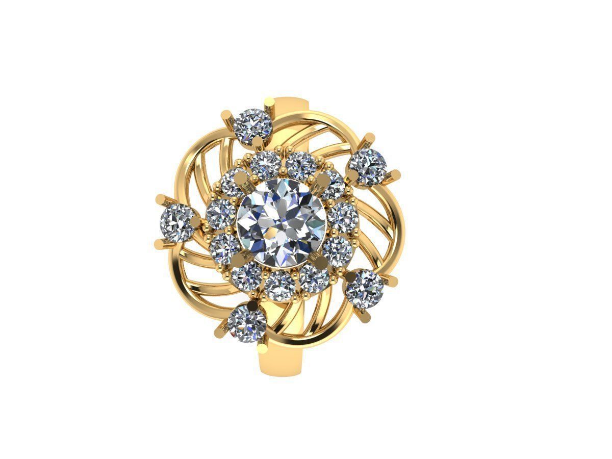 Big diamond ring with gold 3D print model_2