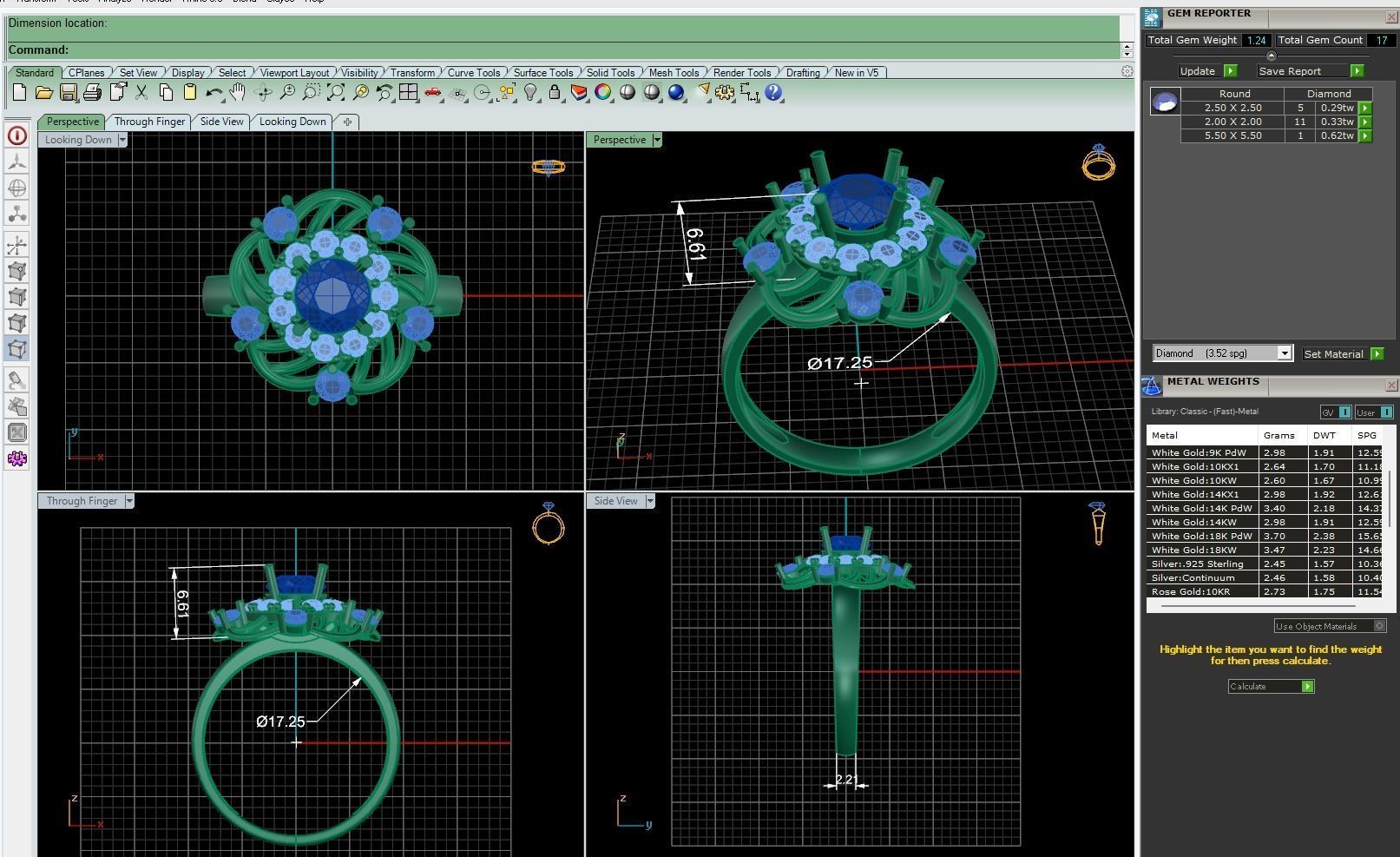 Big diamond ring with gold 3D print model_3