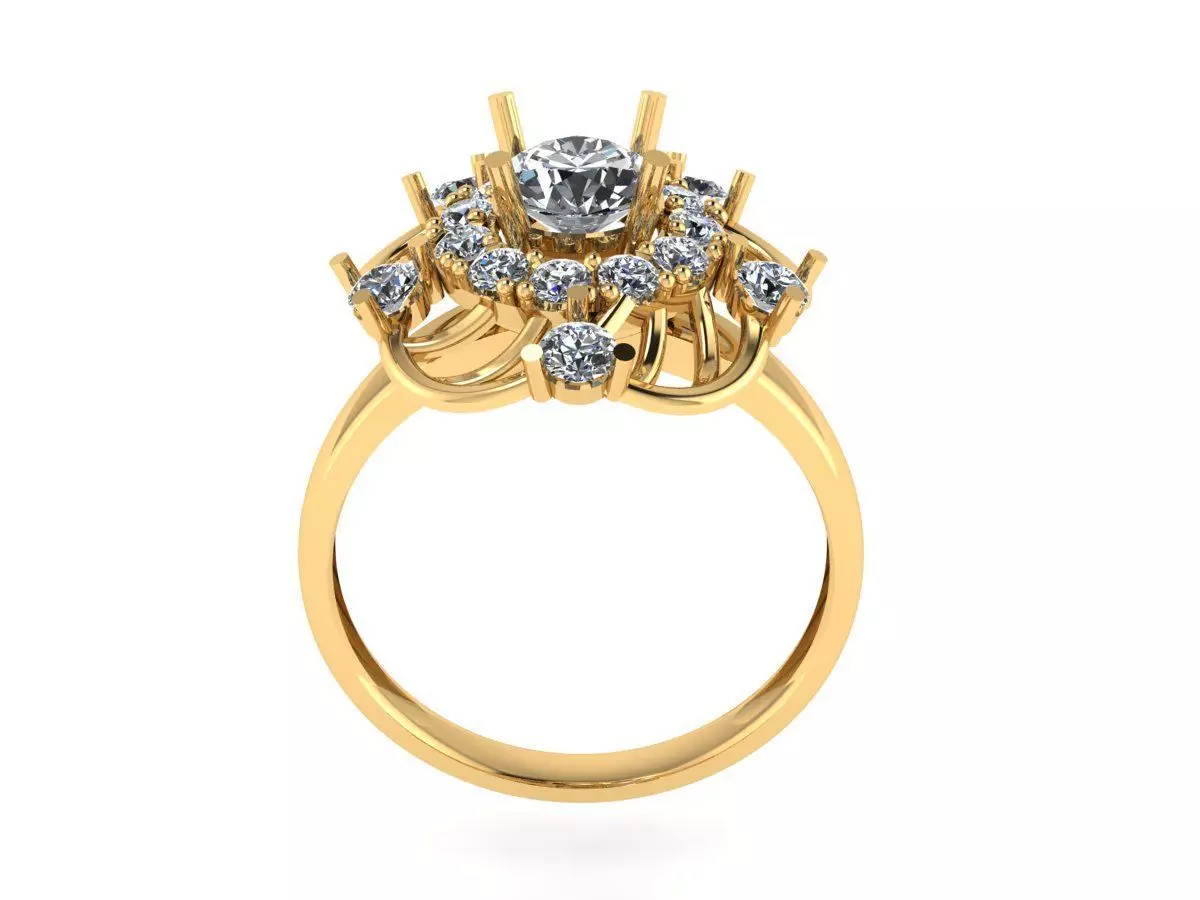 Big diamond ring with gold 3D print model_0