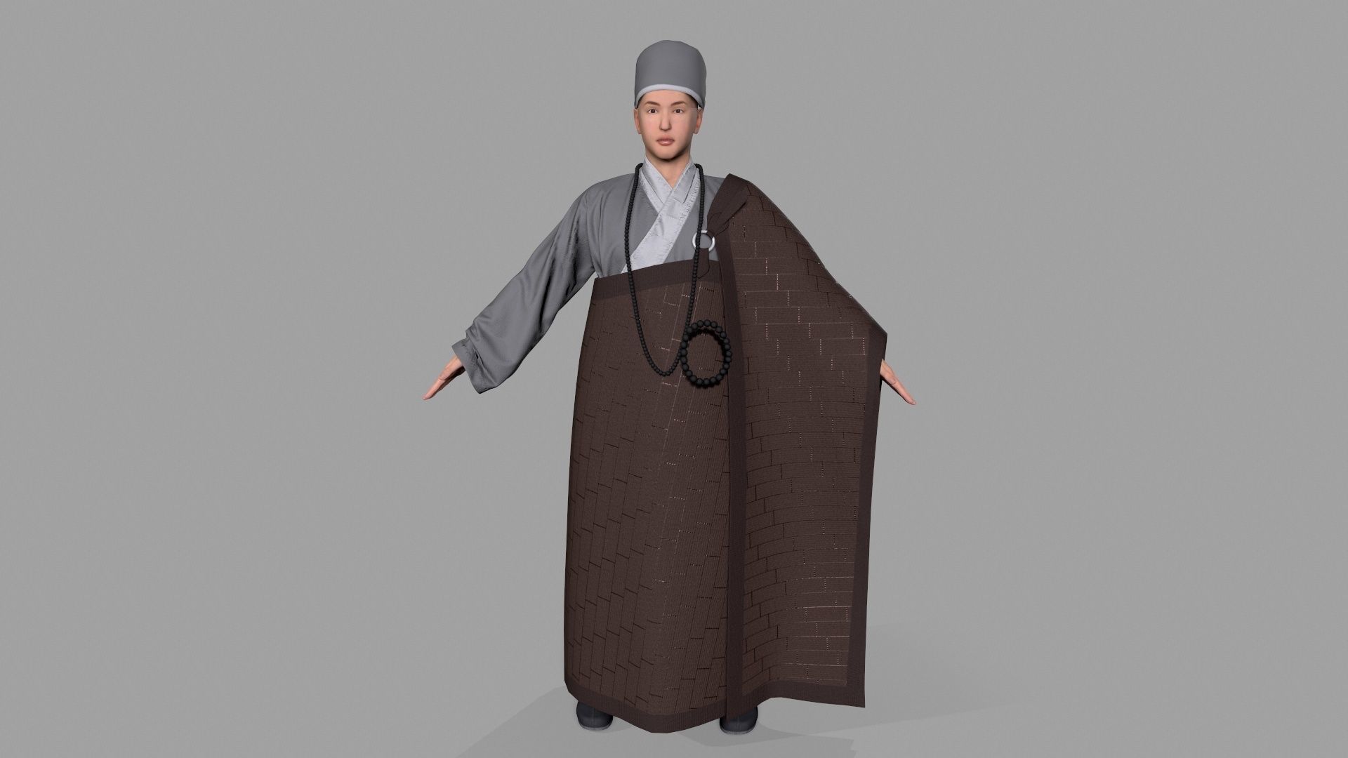 Shaolin monk Low-poly 3D model_7