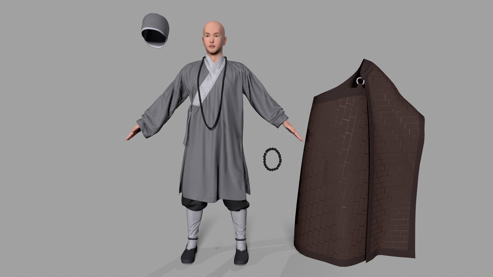 Shaolin monk Low-poly 3D model_5