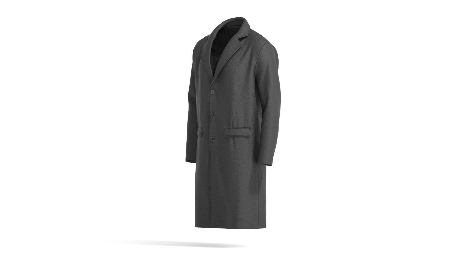 Black Wool Coat - casual mens outercoat jacket 3D model_3