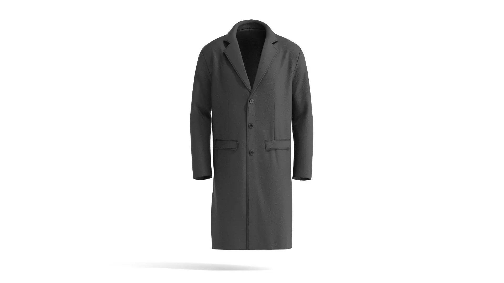 Black Wool Coat - casual mens outercoat jacket 3D model_0