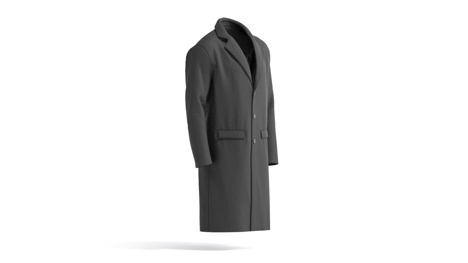 Black Wool Coat - casual mens outercoat jacket 3D model_2