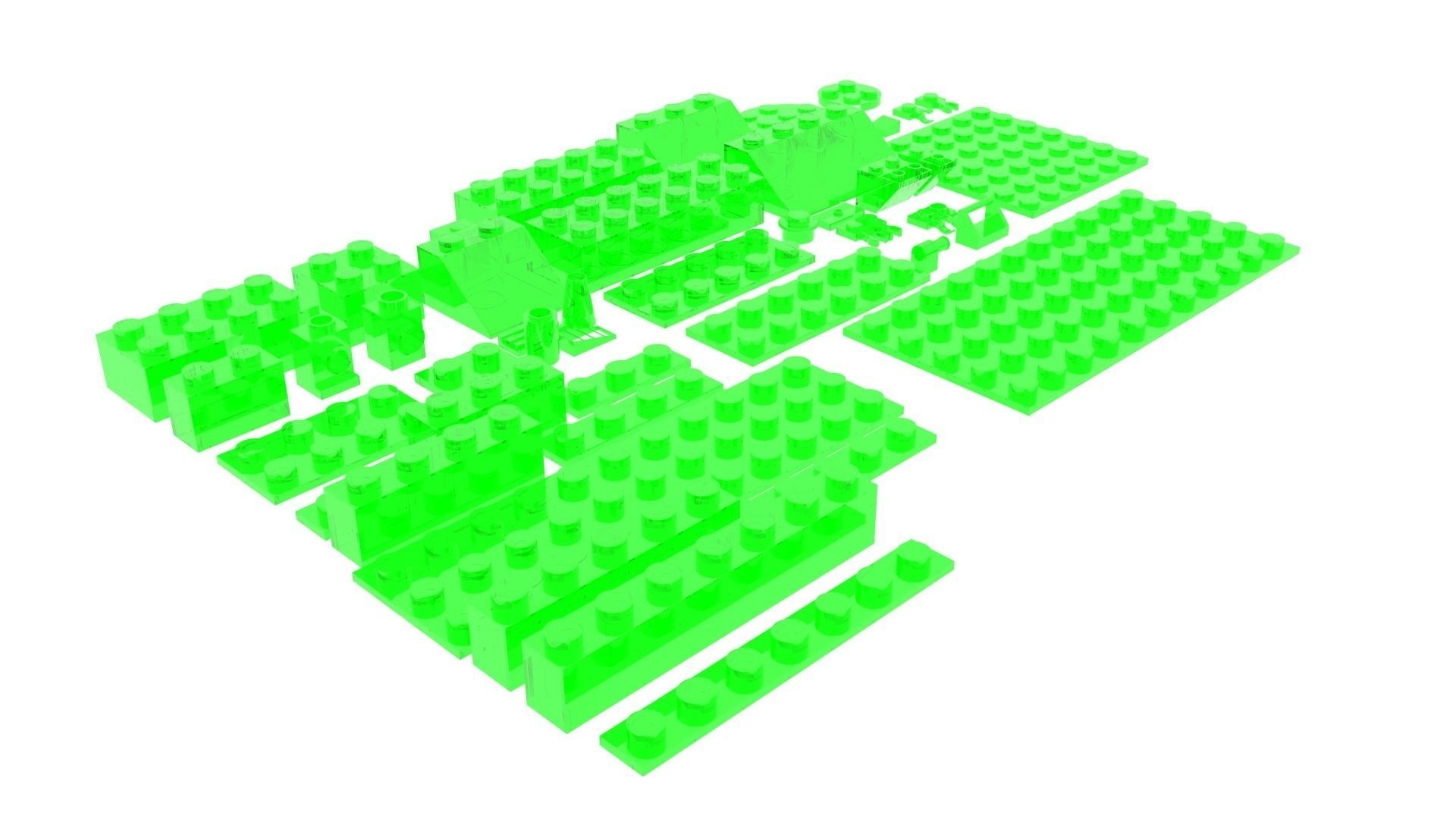 Green Glass Lego Bricks Set 3D model_9