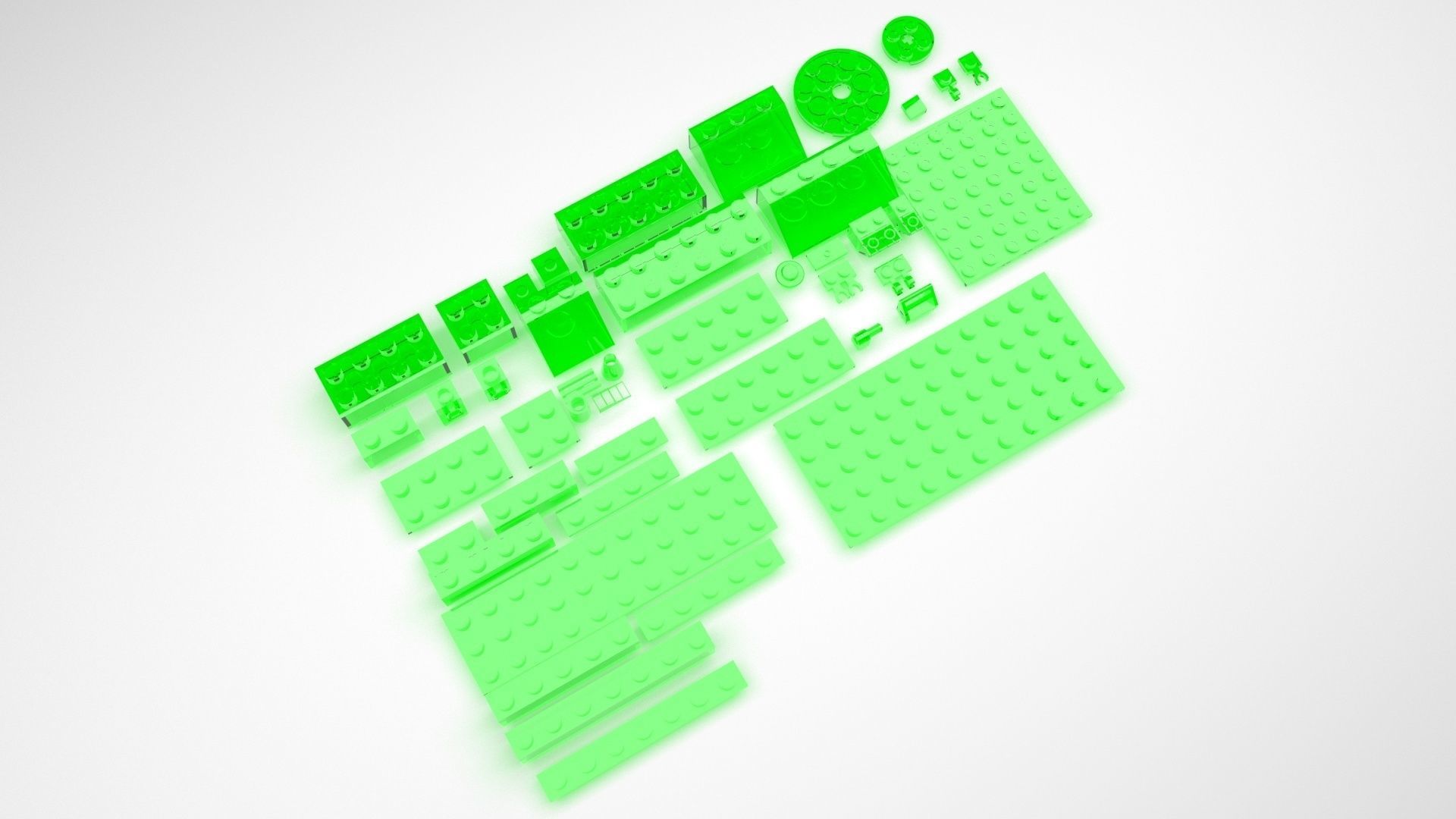 Green Glass Lego Bricks Set 3D model_4