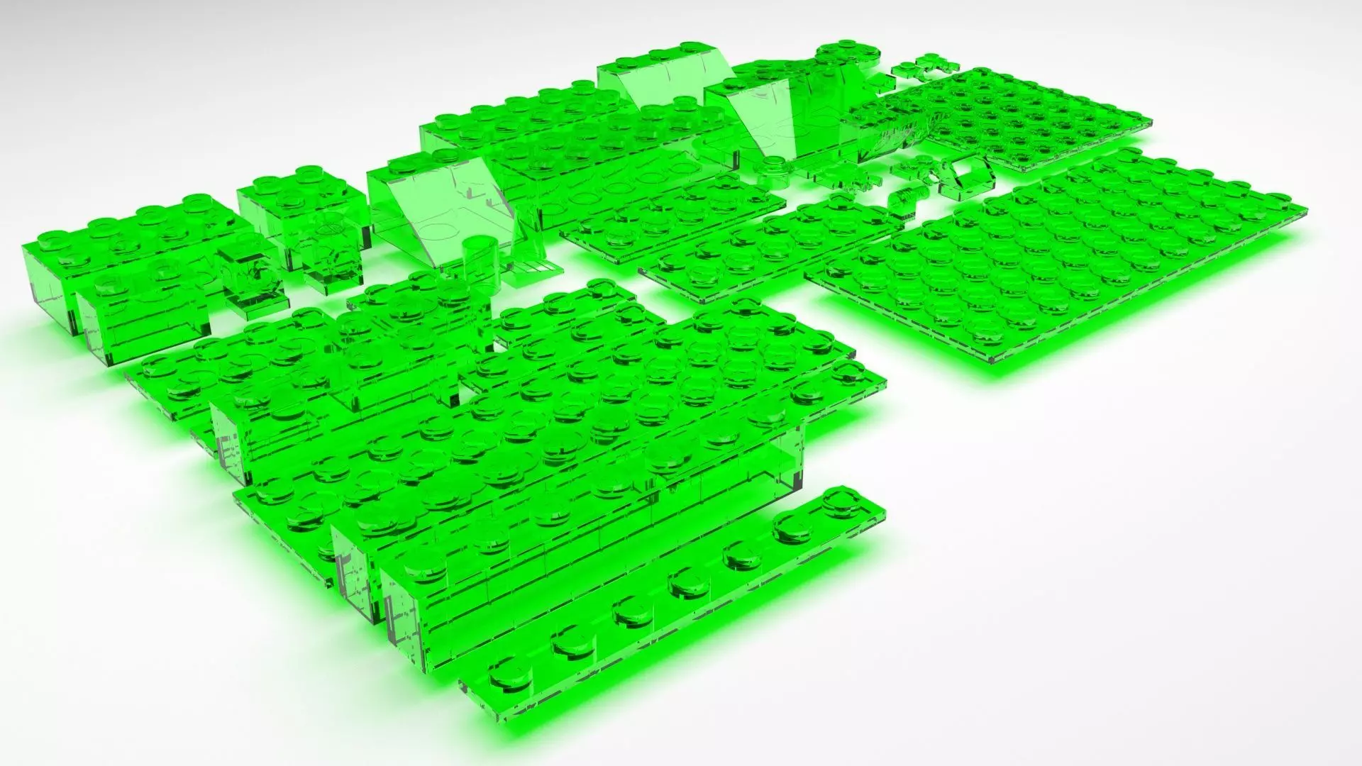Green Glass Lego Bricks Set 3D model_0
