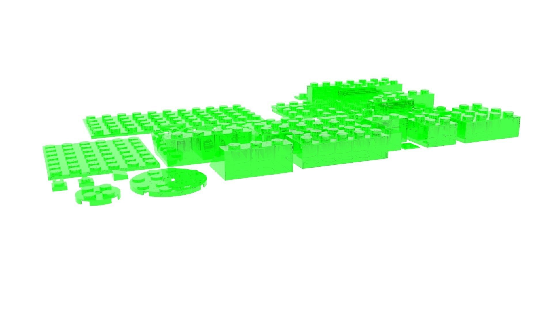 Green Glass Lego Bricks Set 3D model_11