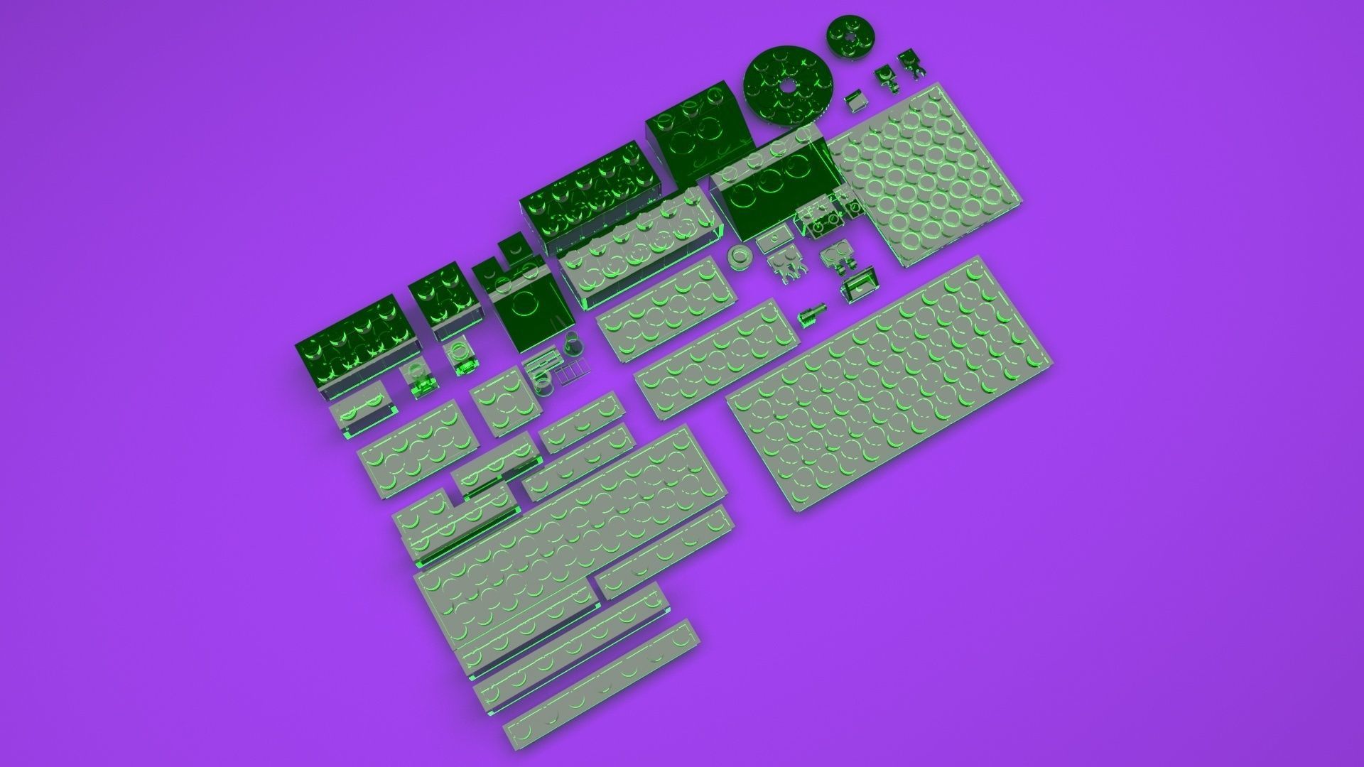 Green Glass Lego Bricks Set 3D model_7
