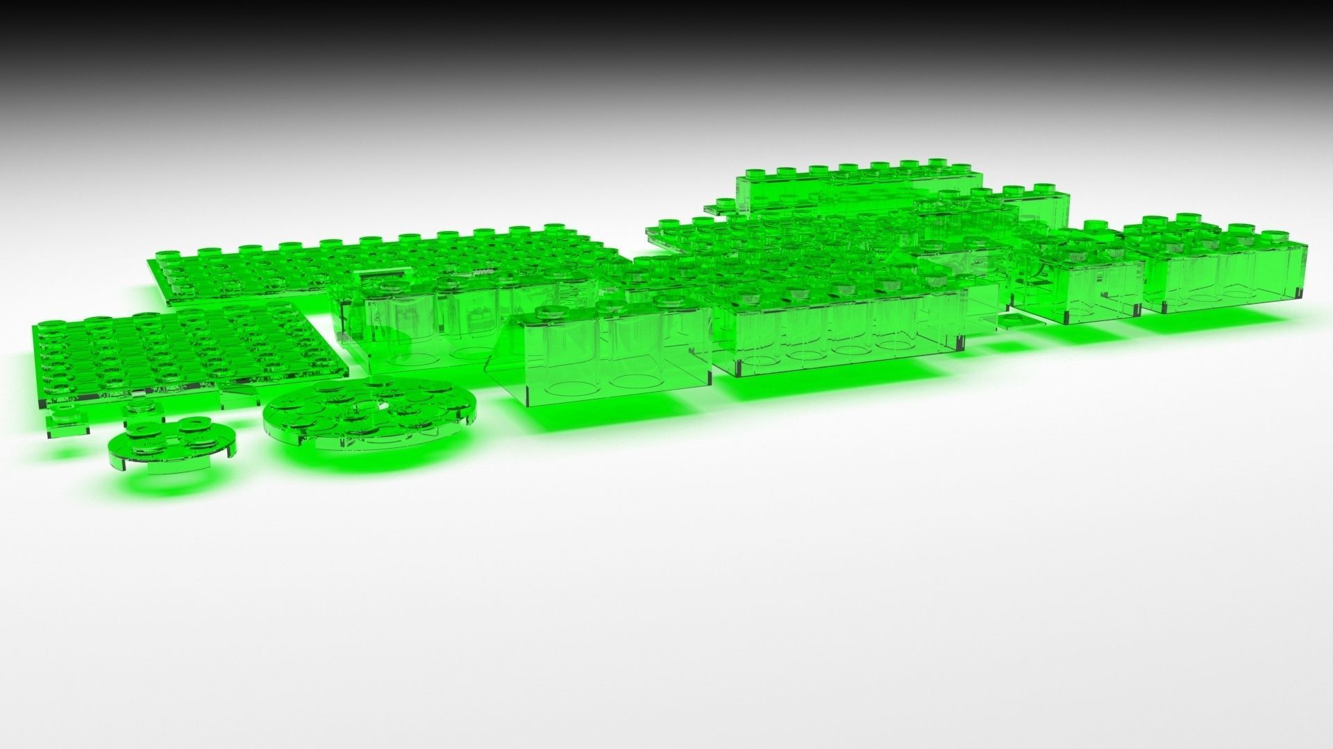 Green Glass Lego Bricks Set 3D model_2