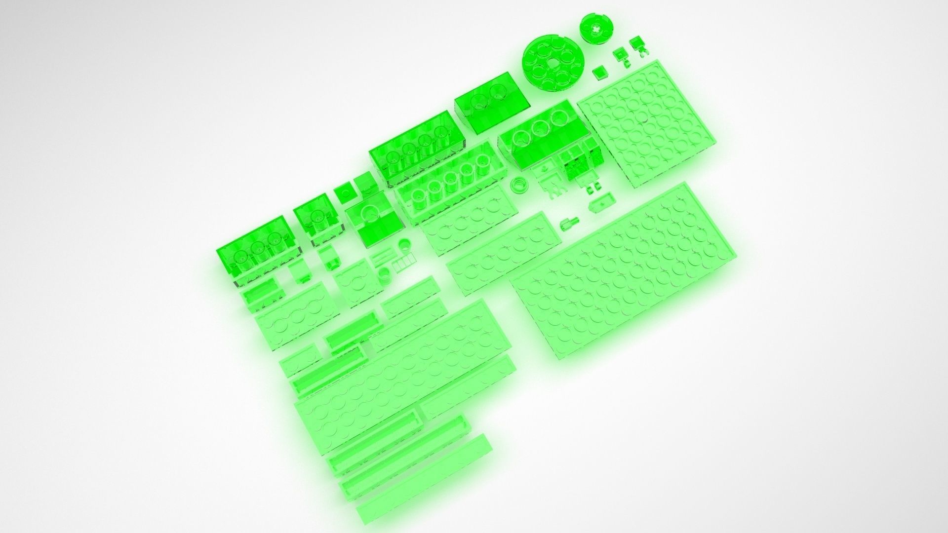 Green Glass Lego Bricks Set 3D model_5