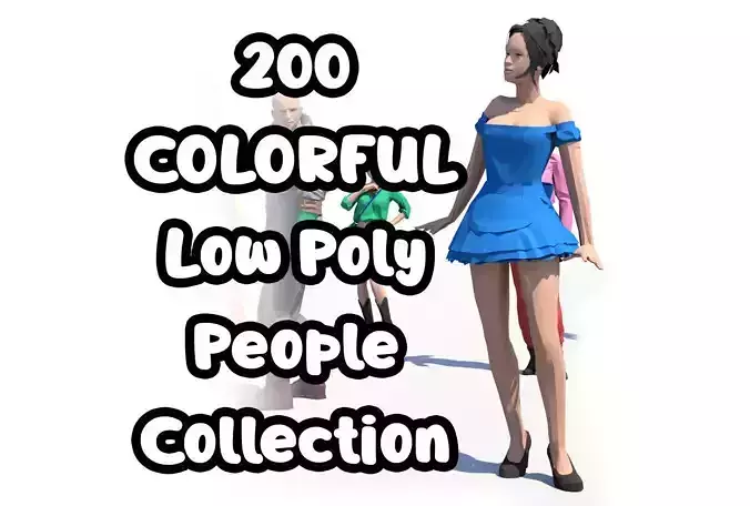 200 colorful low poly people collection 3D model