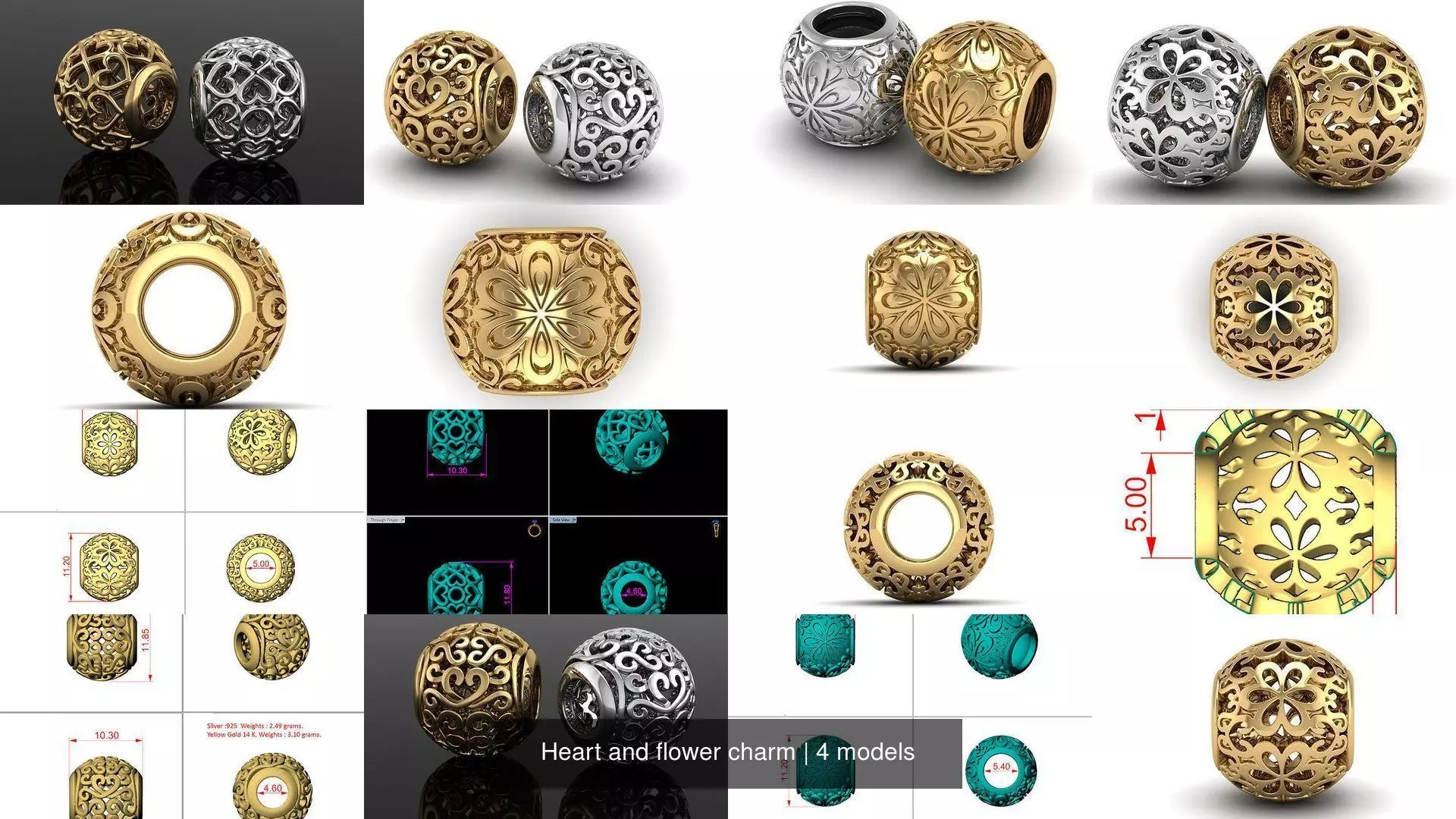 Heart and flower charm 3D Model Collection_0