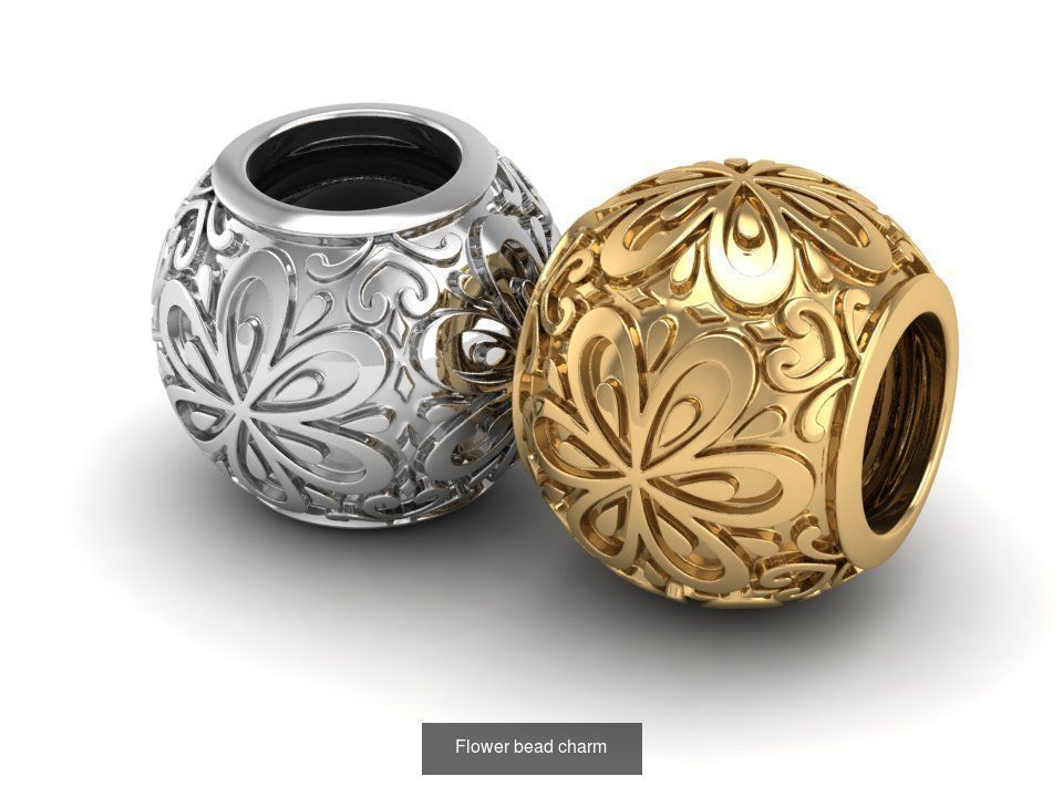 Heart and flower charm 3D Model Collection_3