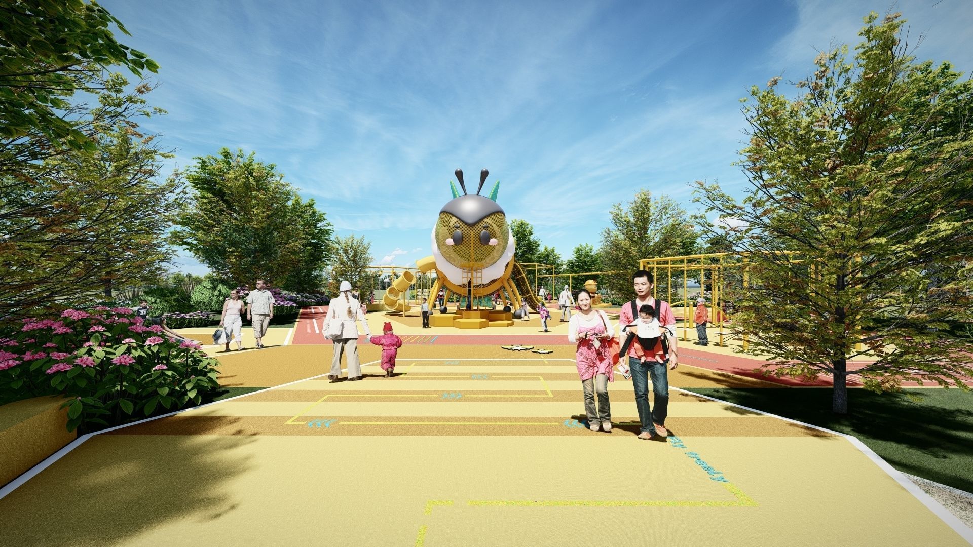 The Bee-Themed Children Playground in Park 3D model_3