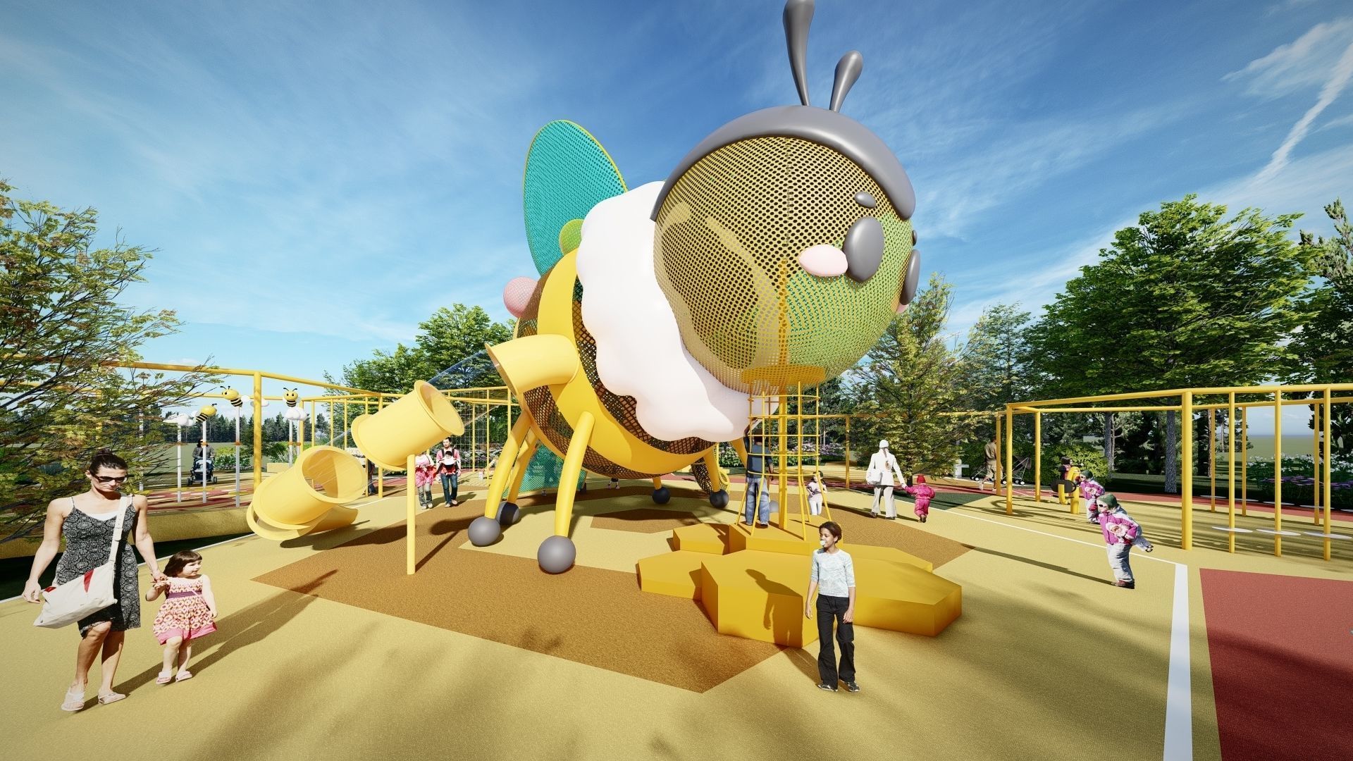 The Bee-Themed Children Playground in Park 3D model_12