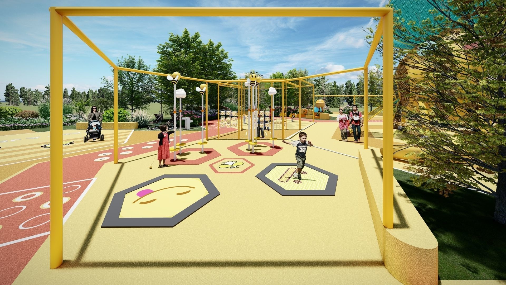 The Bee-Themed Children Playground in Park 3D model_10