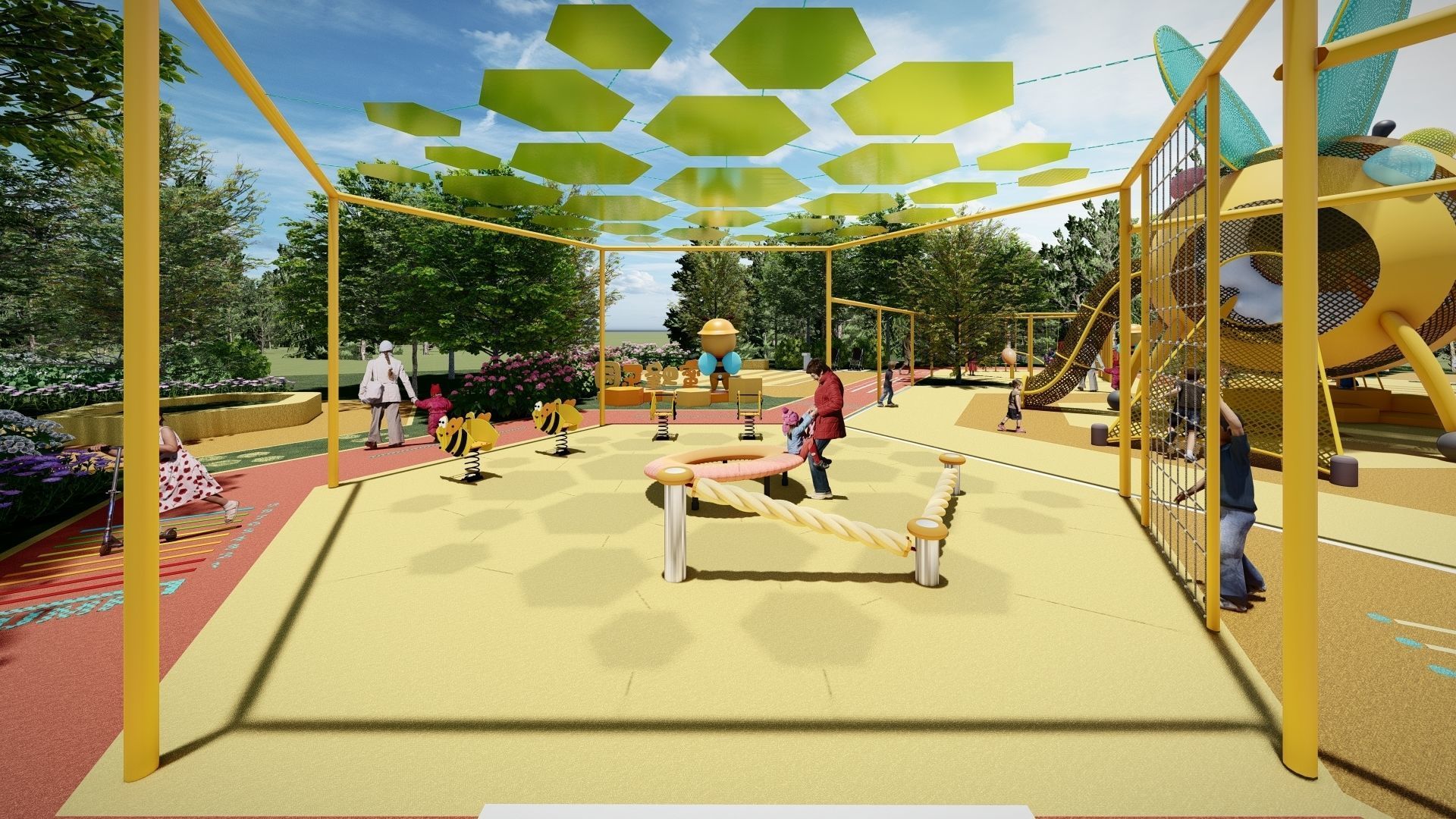The Bee-Themed Children Playground in Park 3D model_11