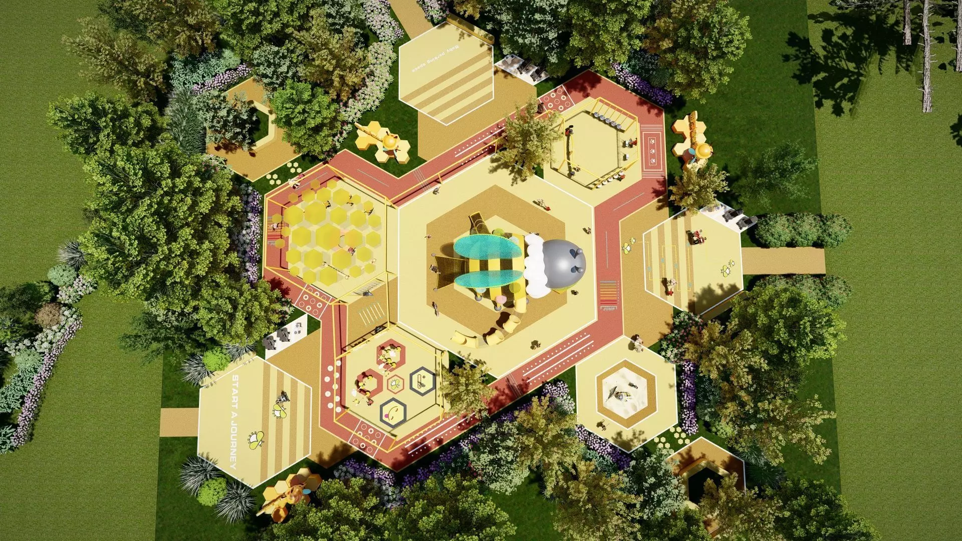 The Bee-Themed Children Playground in Park 3D model_0