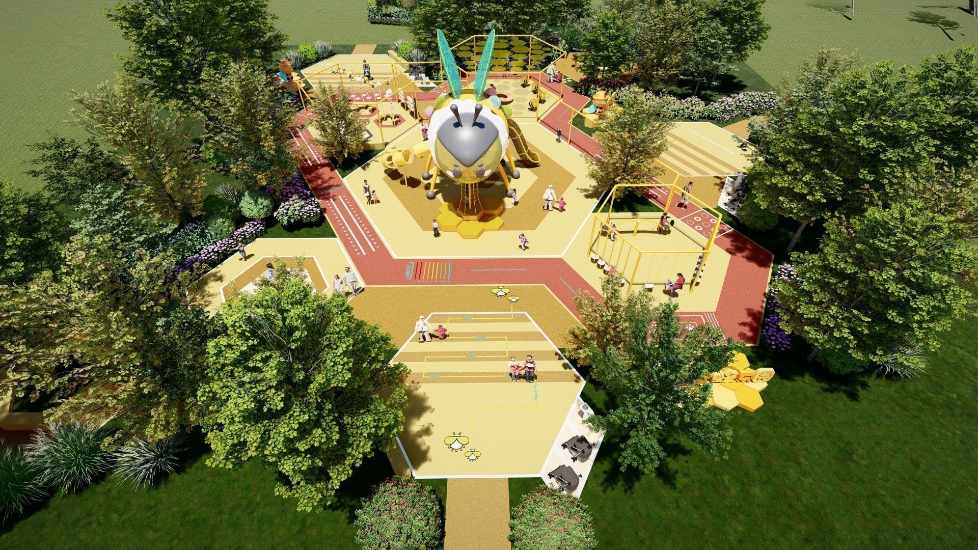 The Bee-Themed Children Playground in Park 3D model_2