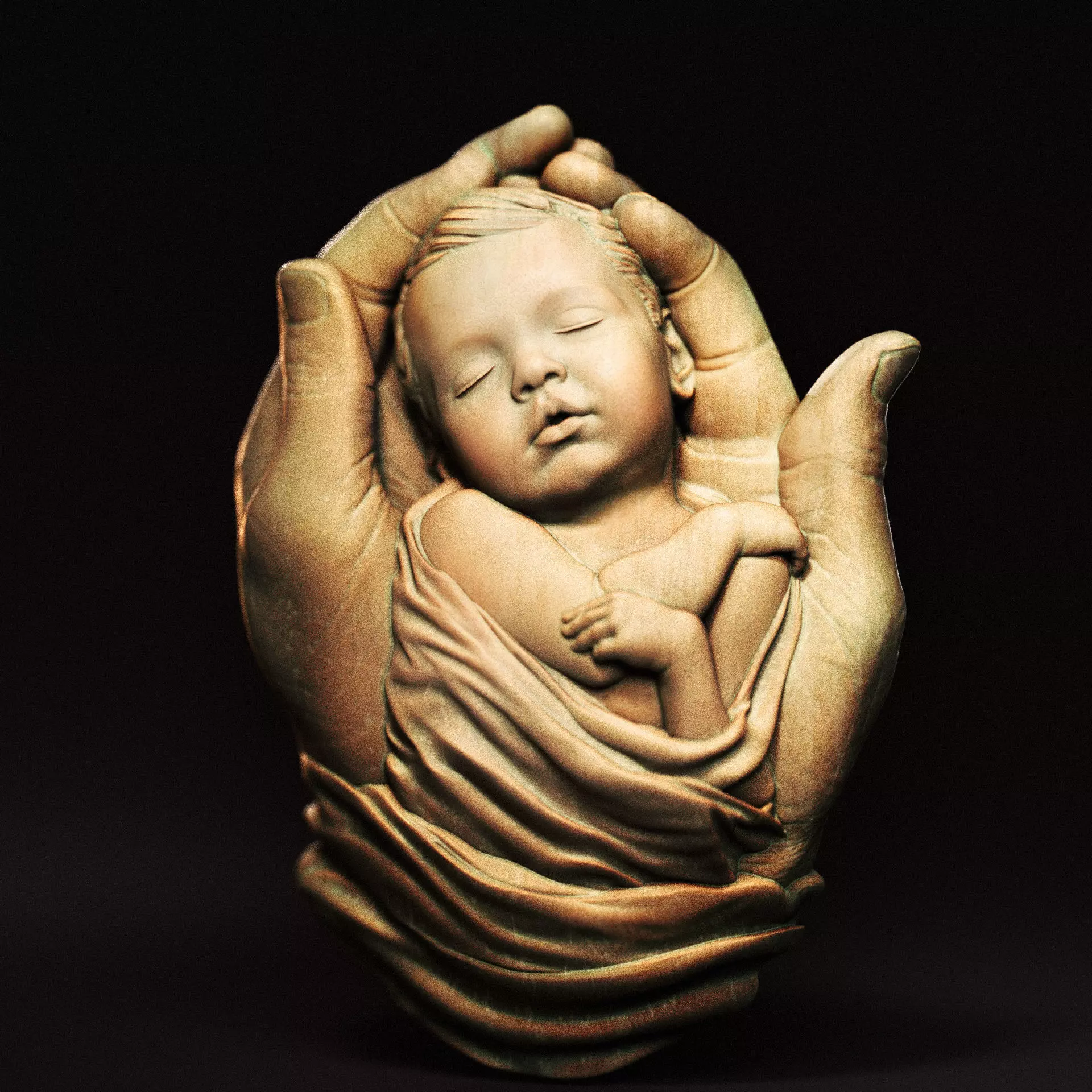 Baby In Hands Relief 01 3D print model_0