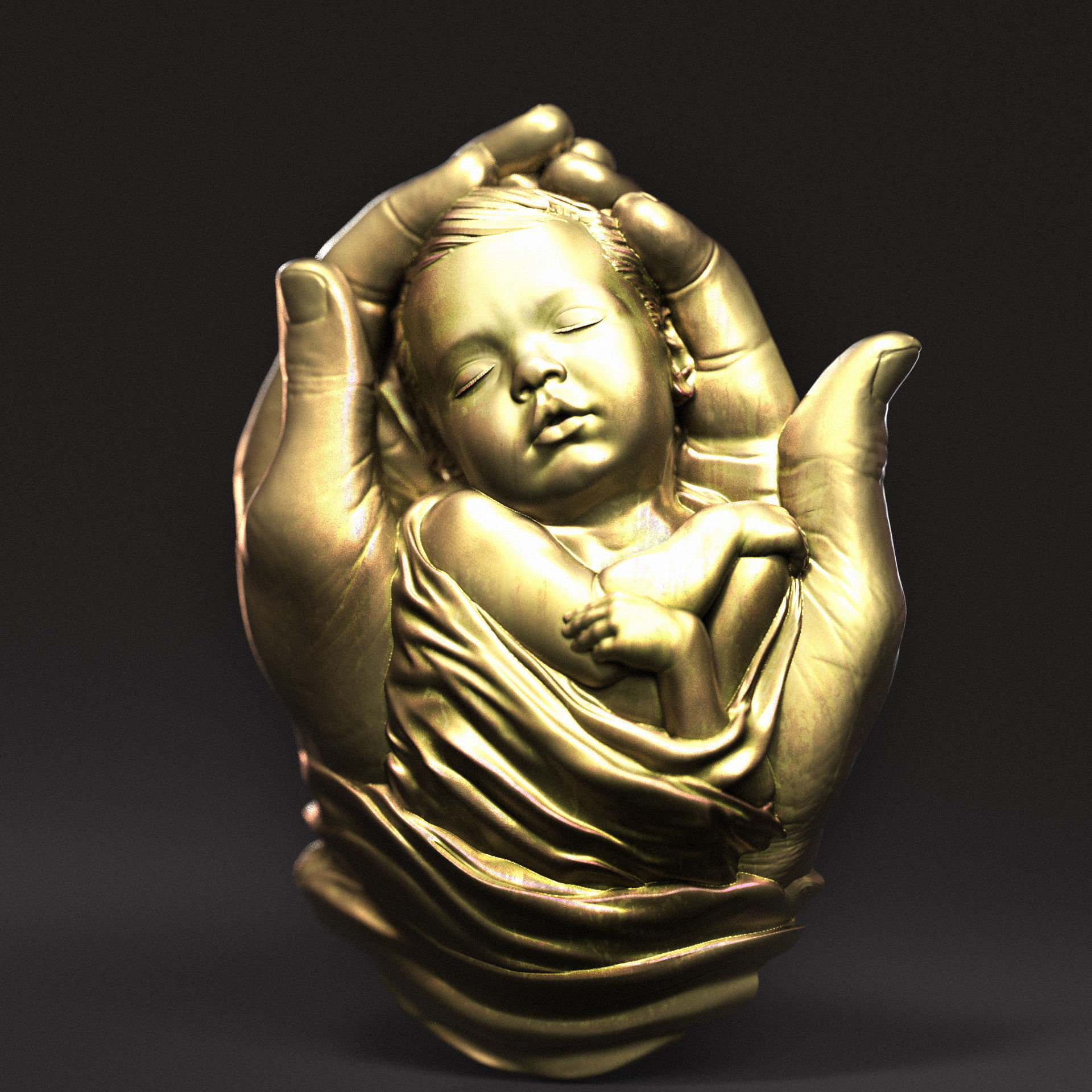 Baby In Hands Relief 01 3D print model_2