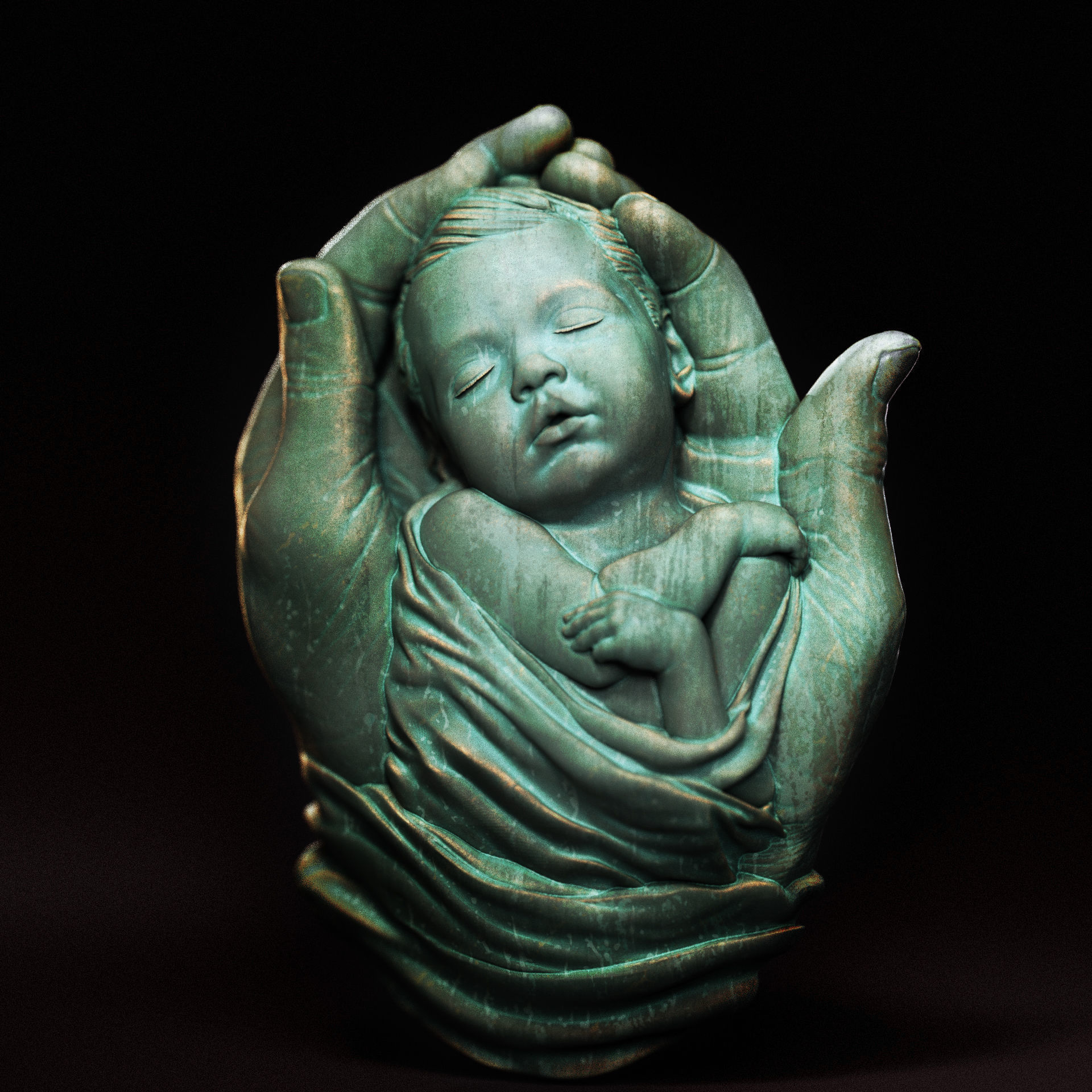 Baby In Hands Relief 01 3D print model_1