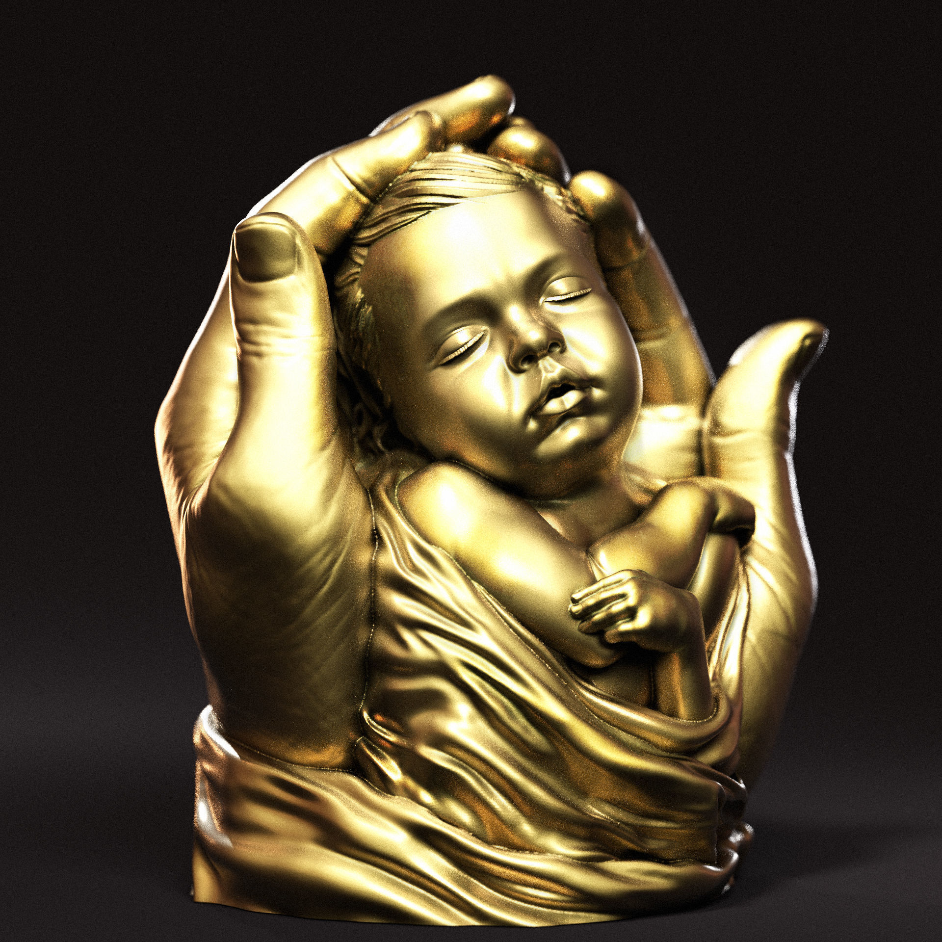 Baby In Hands Sculpture 01 3D print model_2