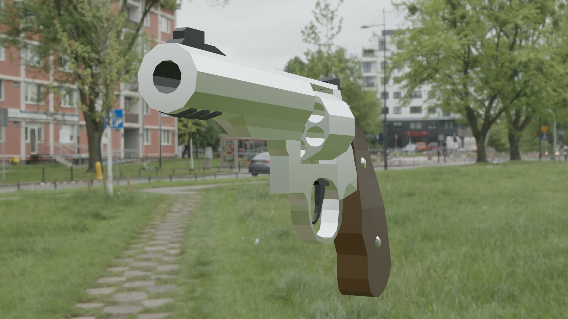 Low Poly Revolver Low-poly 3D model_4