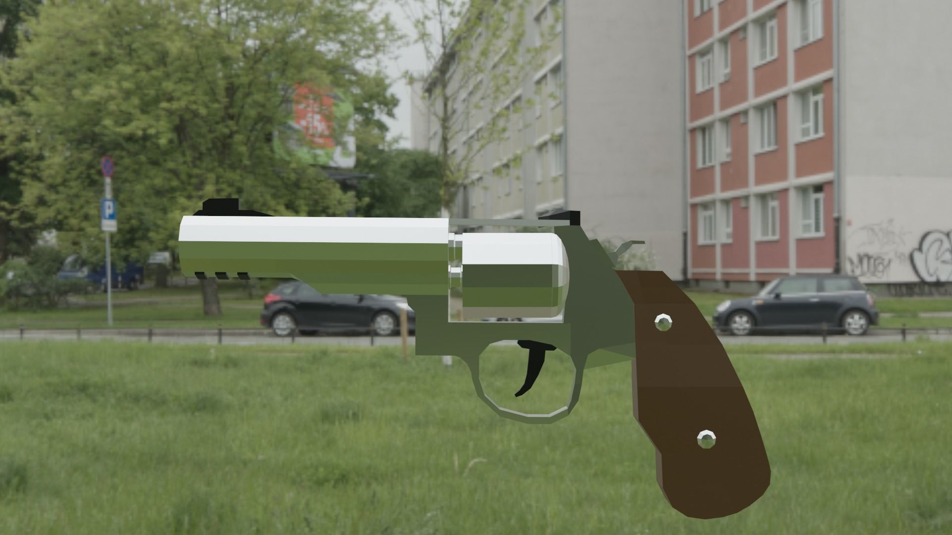 Low Poly Revolver Low-poly 3D model_3