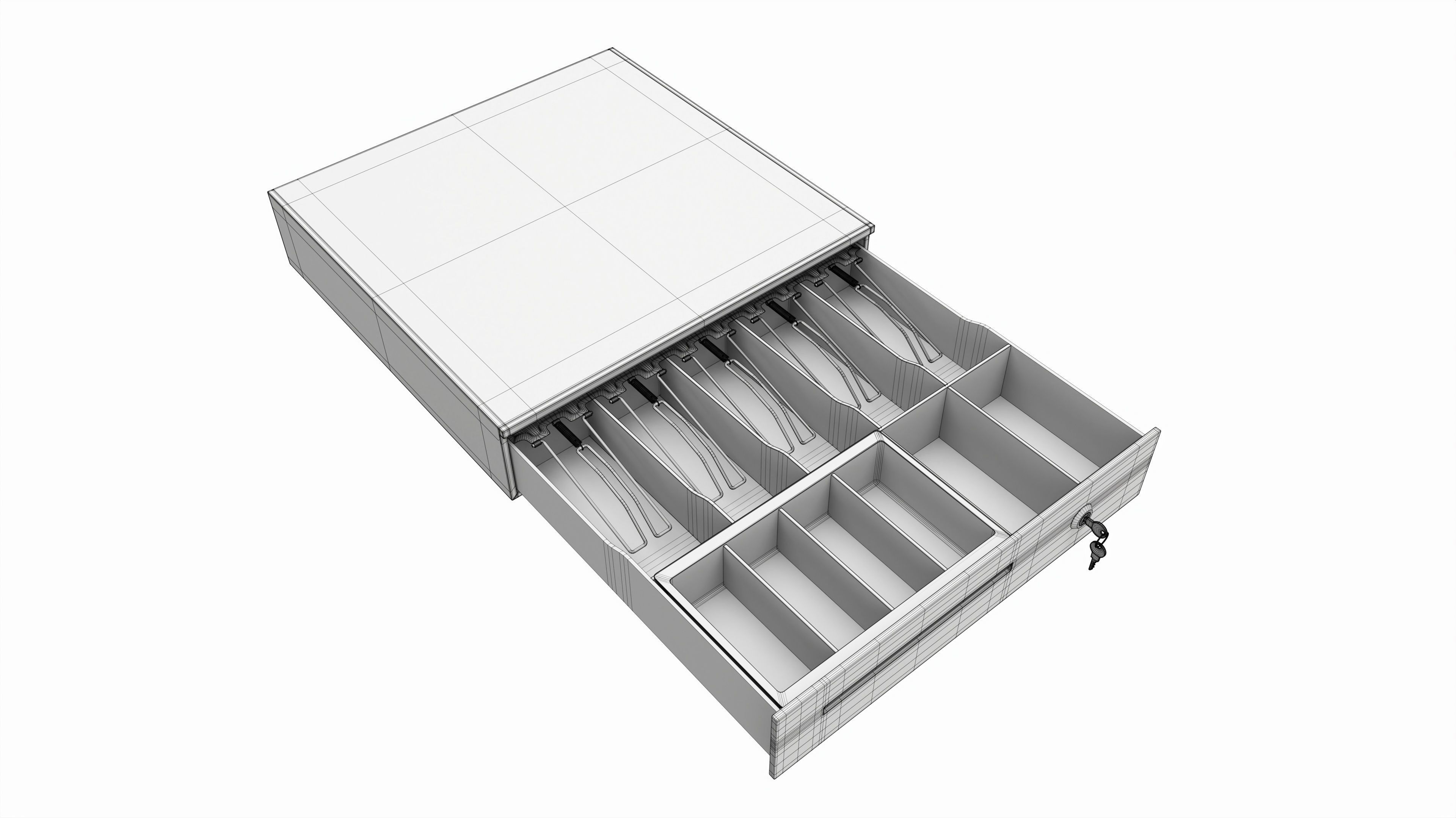 Cash Register Drawer for POS System open 3D model_5