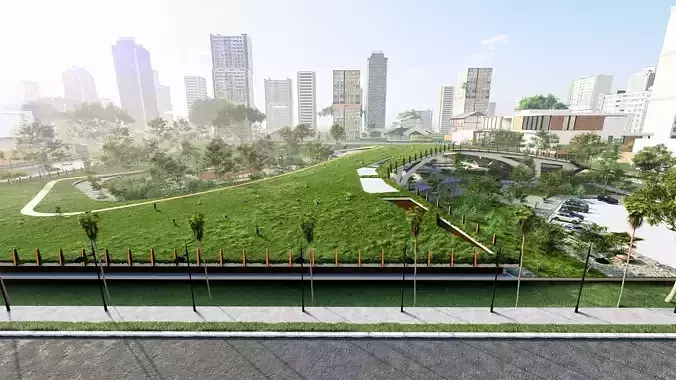 Organic architecture park  landscapewith 3d grass free concept 3D model