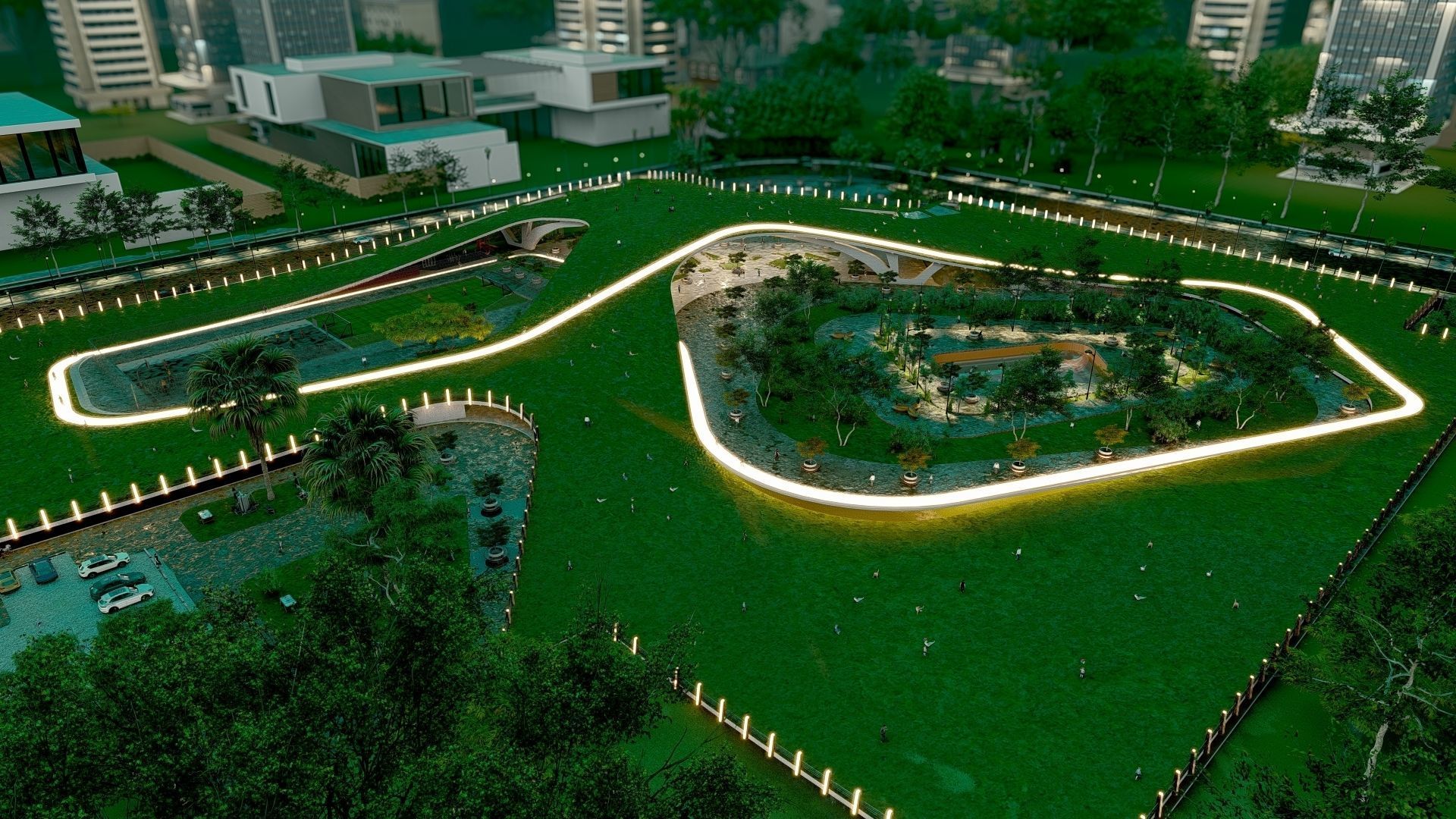 Organic architecture park landscapewith 3d grass free concept 3D model ...